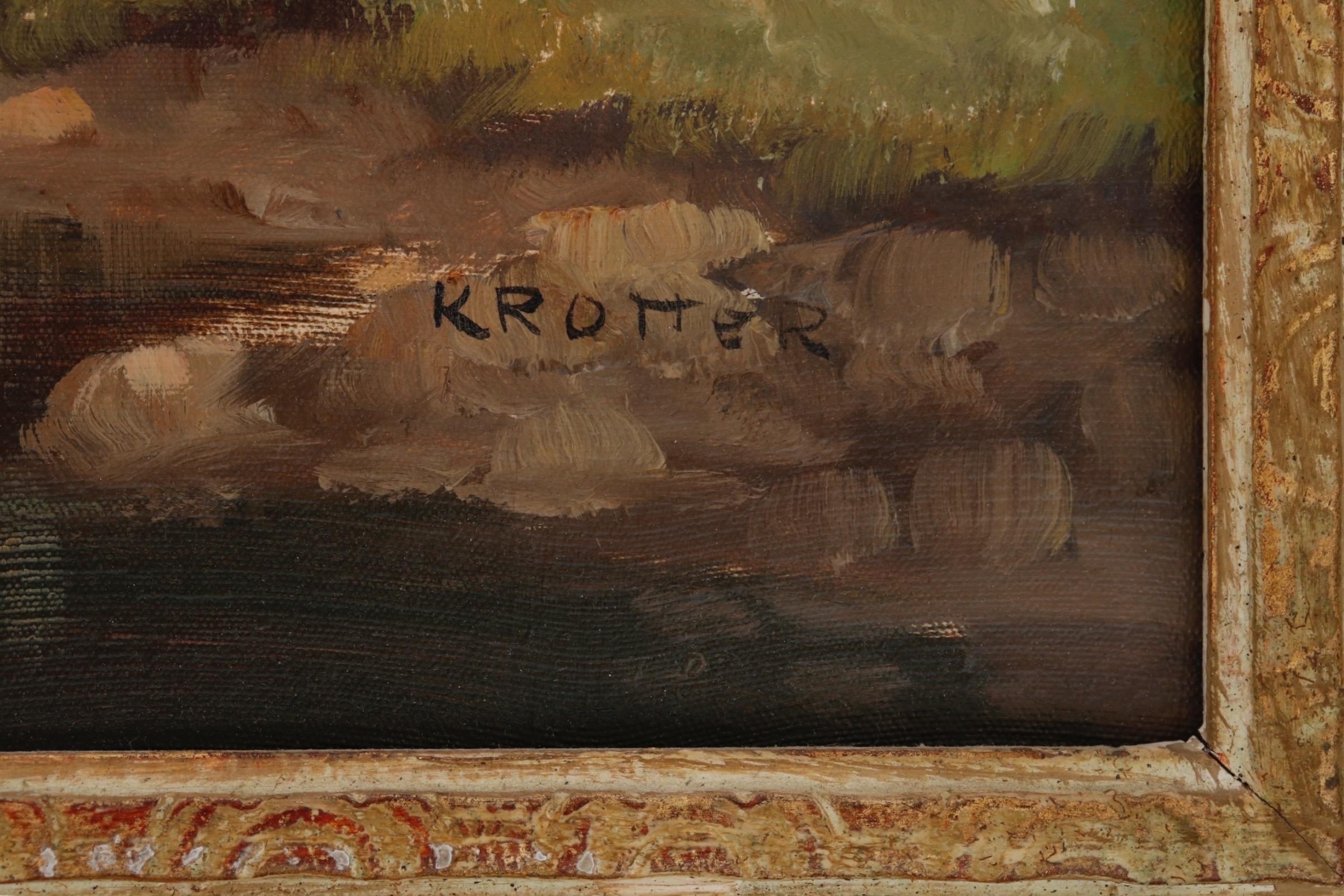 Europeo Olio su tela con cornice firmata Krotter in vendita