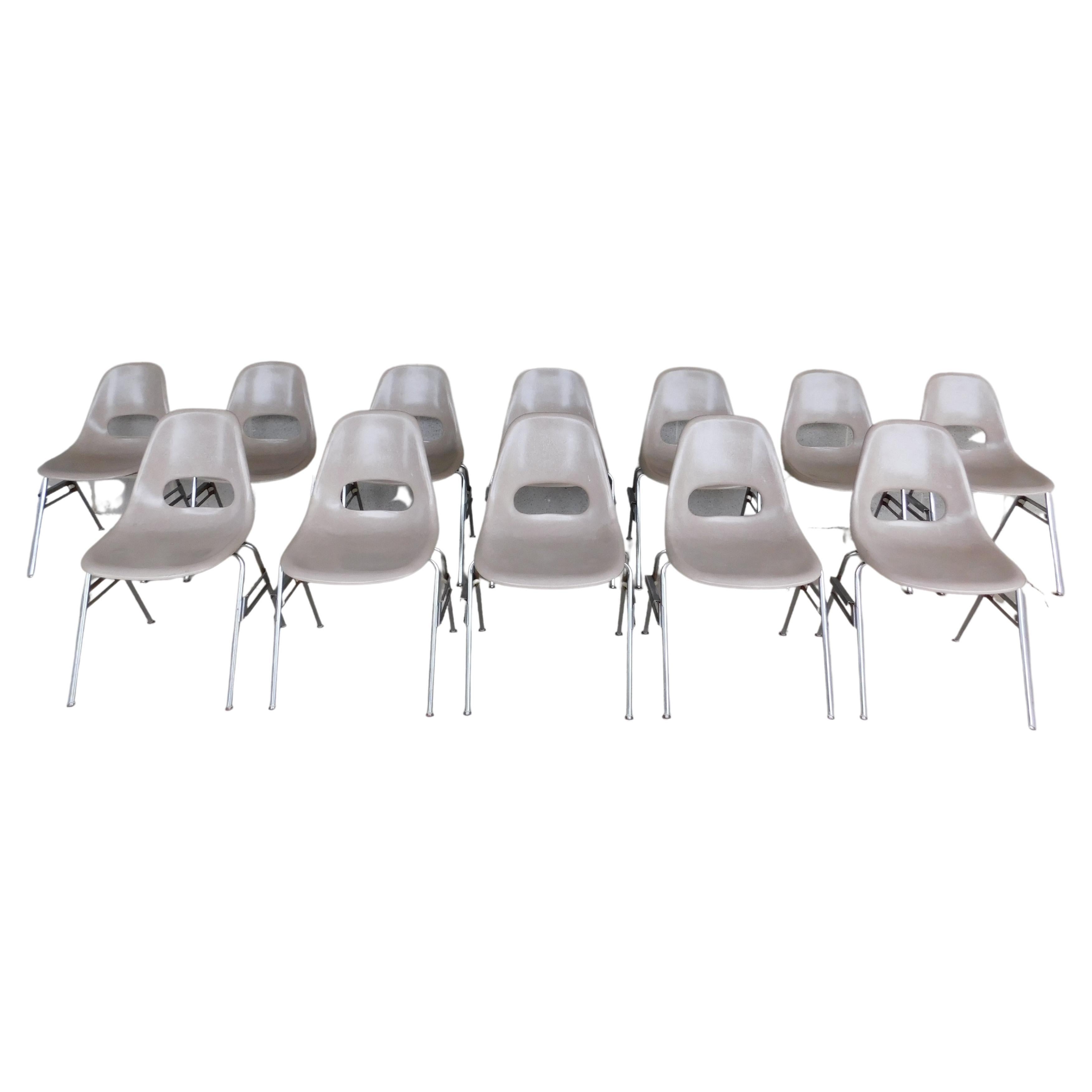 Krueger Metal Products Taupe Color Fiberglass Chairs Set of 12 For Sale