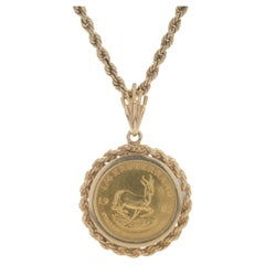 Krugerrand 1982 ¼ Oz Coin Necklace on 14 Karat Yellow Gold Rope Chain