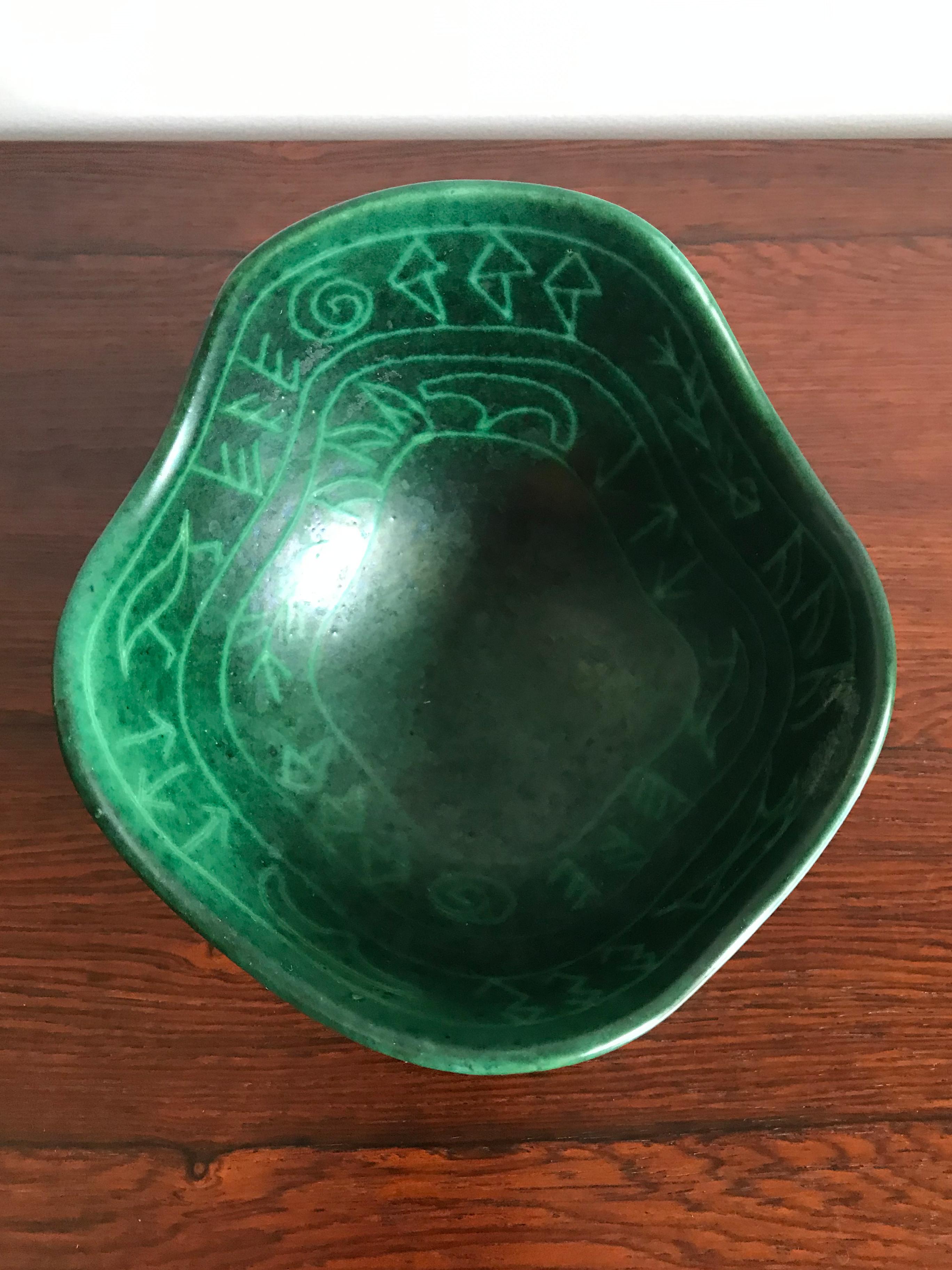 Scandinavian Modern Krukmakaren Ystad Scandinavian Green Ceramic Bowl, 1960s