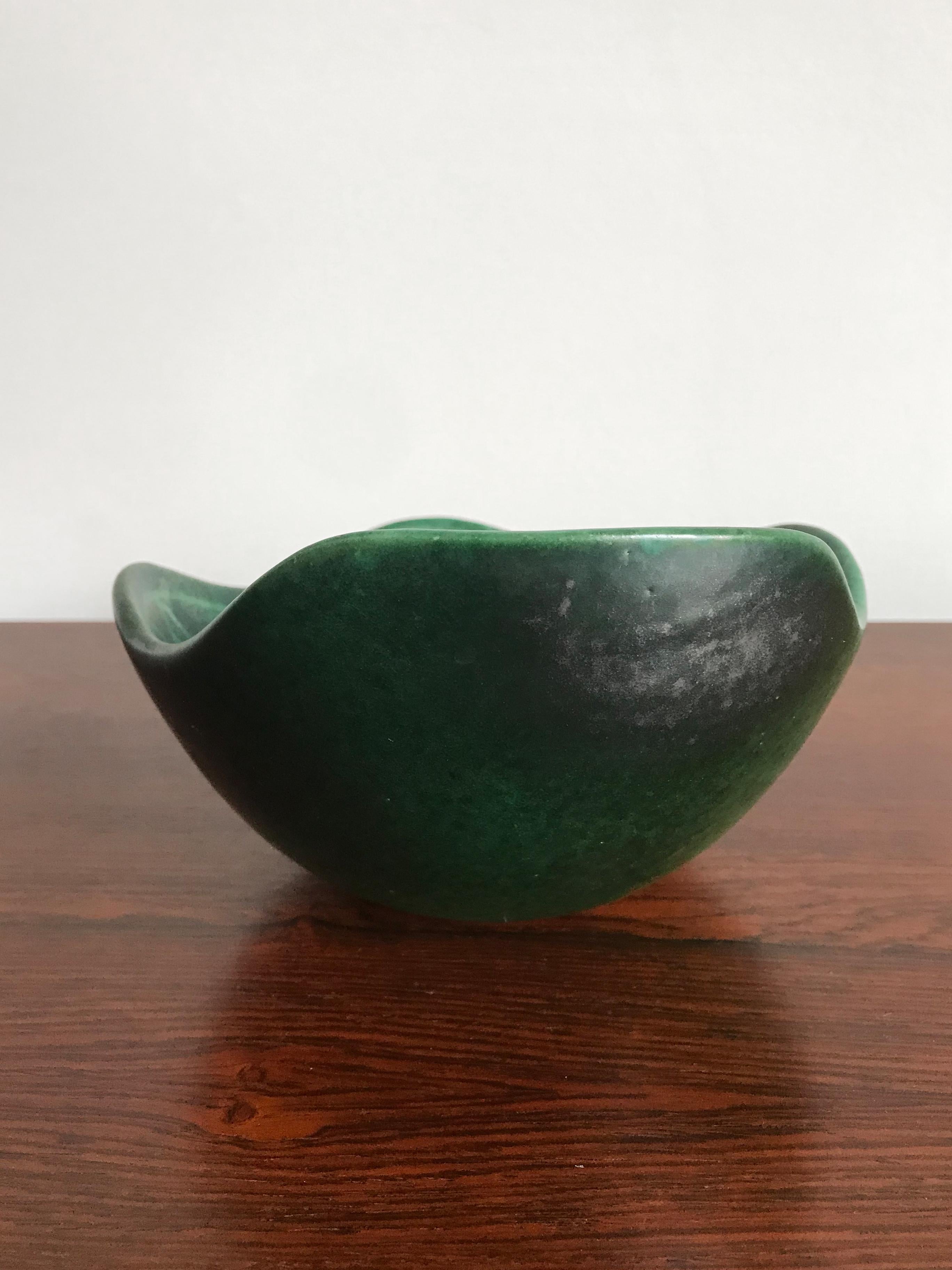 Swedish Krukmakaren Ystad Scandinavian Green Ceramic Bowl, 1960s