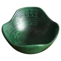 Krukmakaren Ystad Scandinavian Green Ceramic Bowl, 1960s