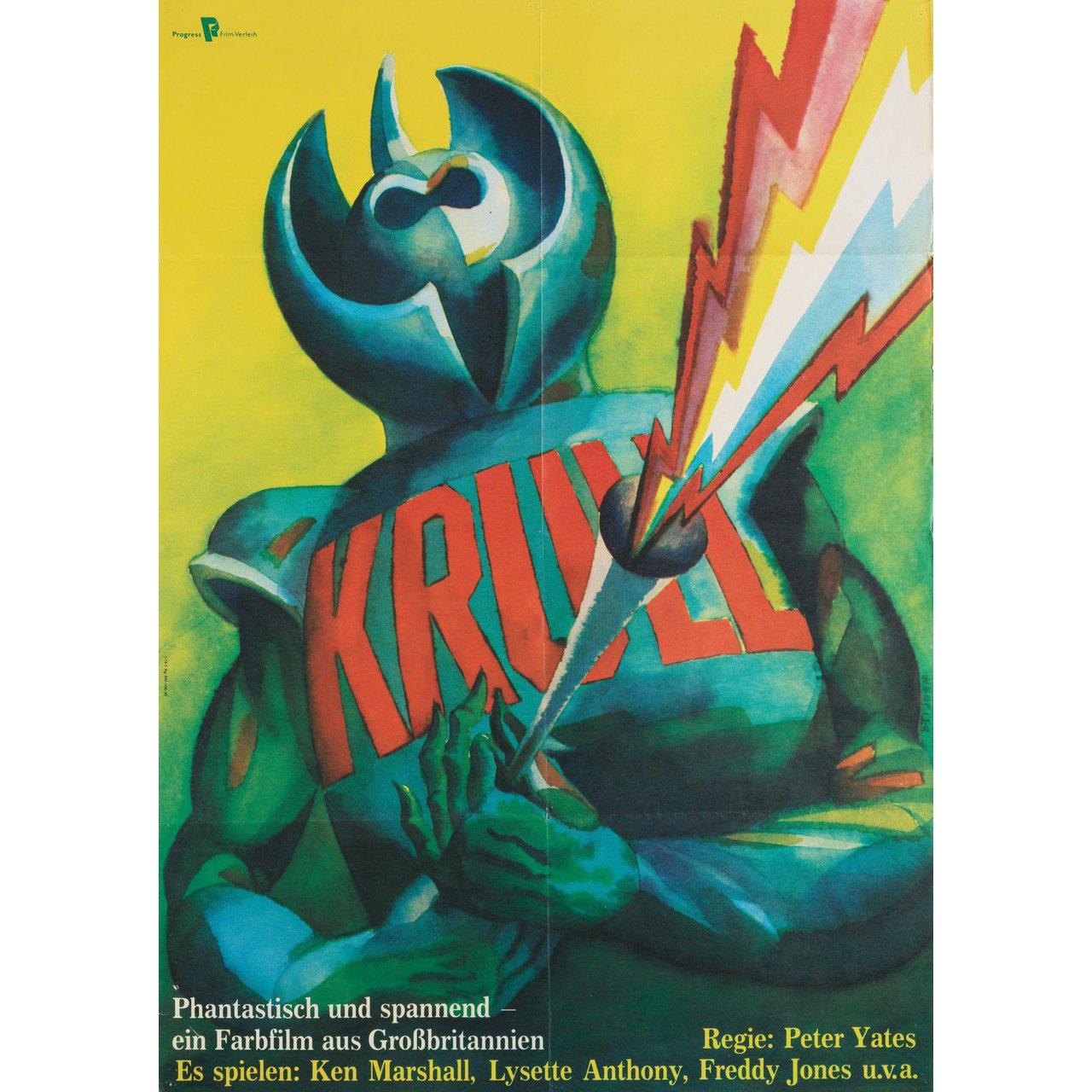 Original 1985 East German A1 poster by Wengler for the first East German theatrical release of the film Krull directed by Peter Yates with Ken Marshall / Lysette Anthony / Freddie Jones / Francesca Annis. Very Good condition, folded with fold wear.