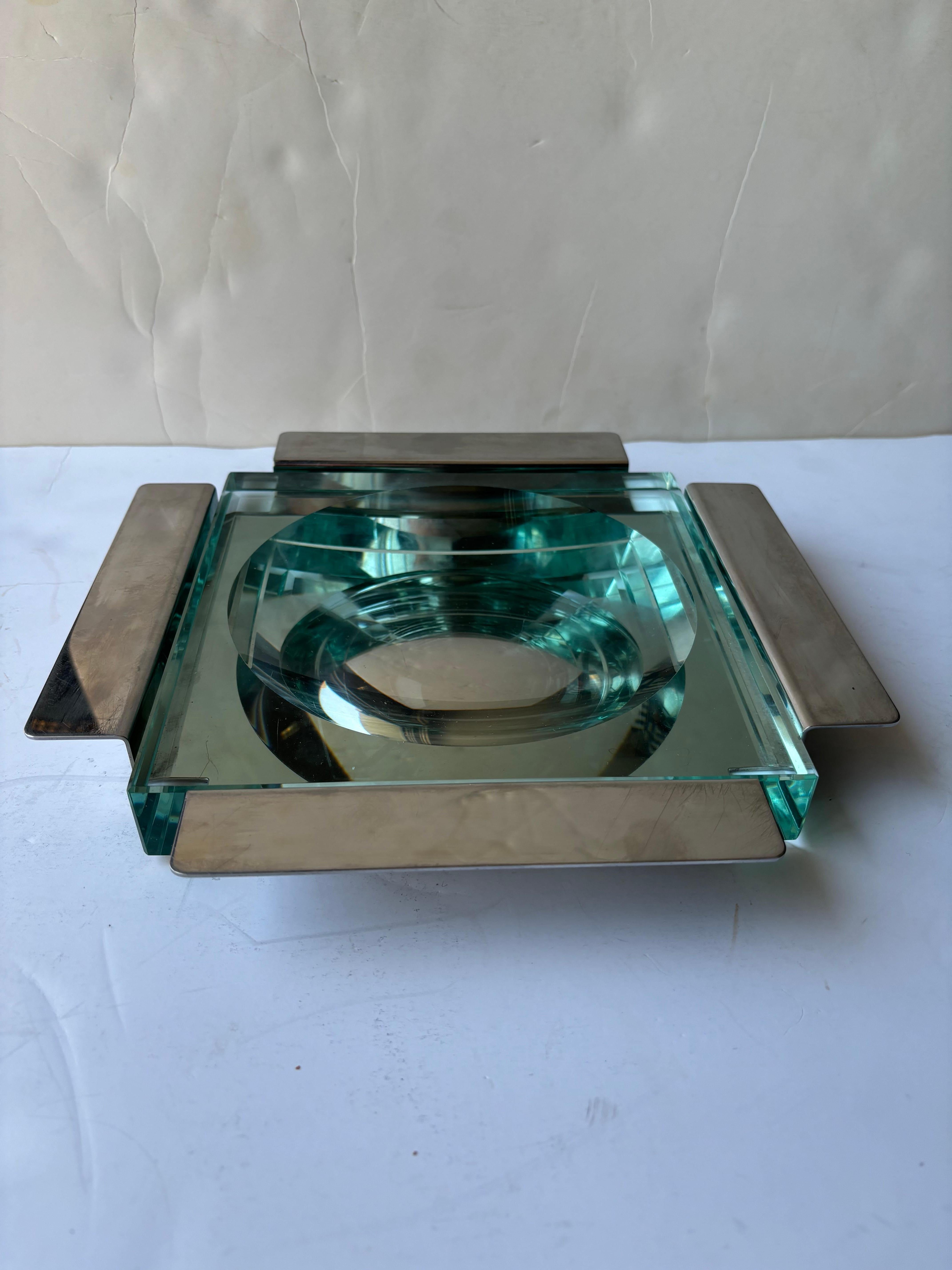 Krupp & Giuliana Gramigna vide poche steel and  attb Fontana Arte glass In Good Condition For Sale In Los Angeles, CA