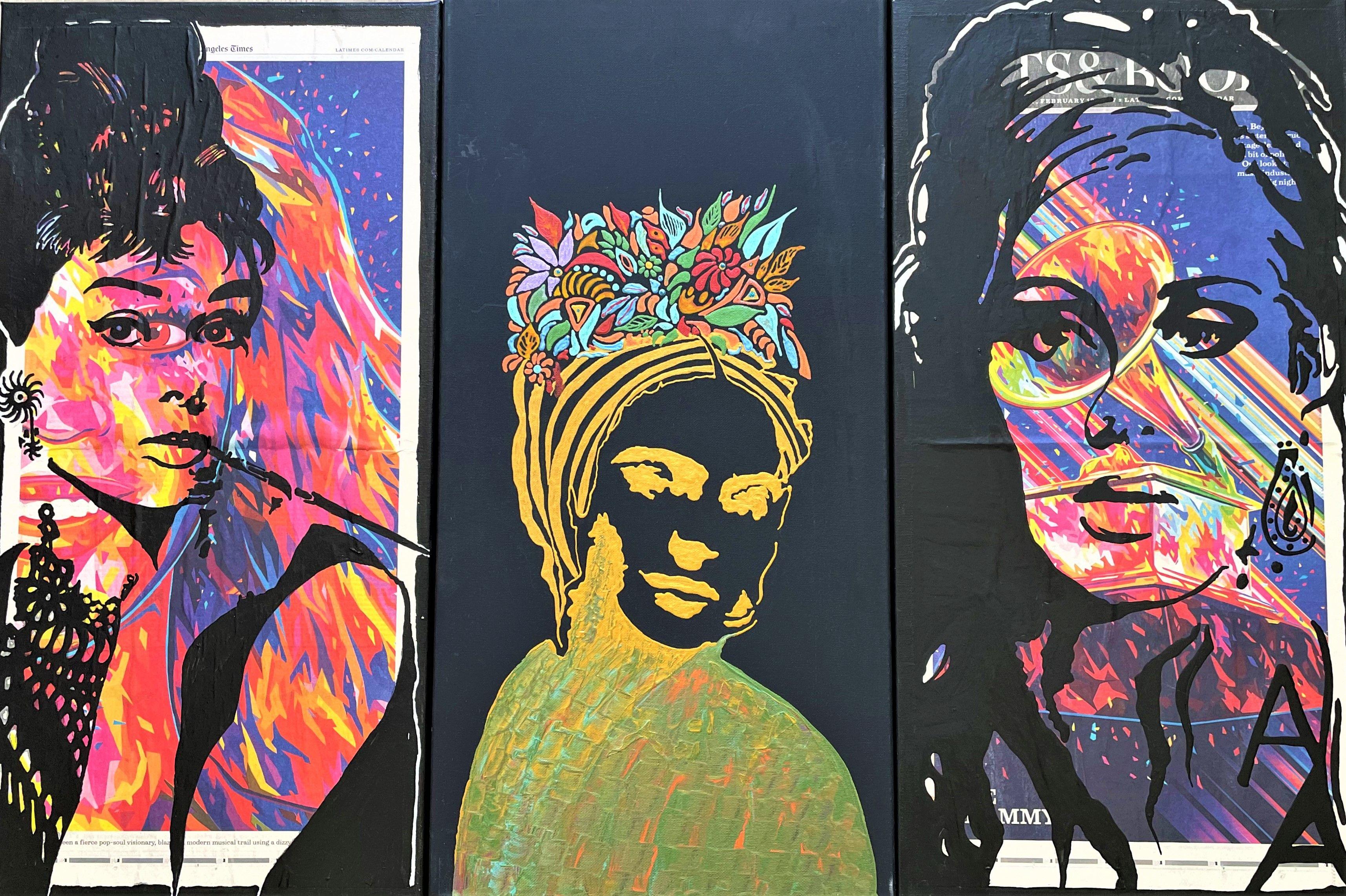 Three Women, Mixed Media on Canvas - Mixed Media Art by Kruti Shah