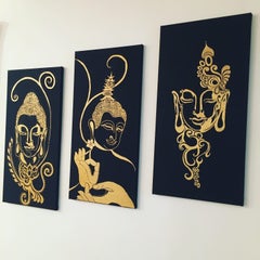 Three Buddhas, Painting, Acrylic on Canvas