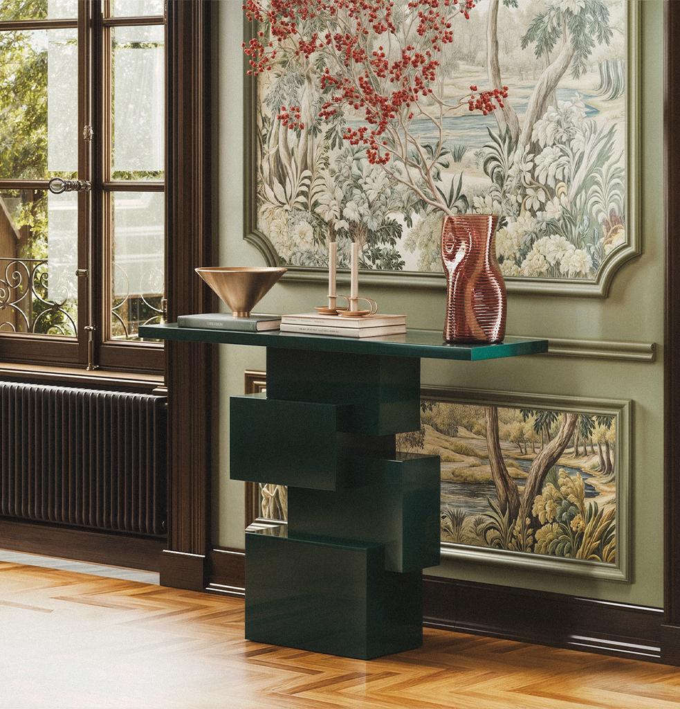 Mid-Century Modern Kruz Console Table Green by Hermhaus For Sale