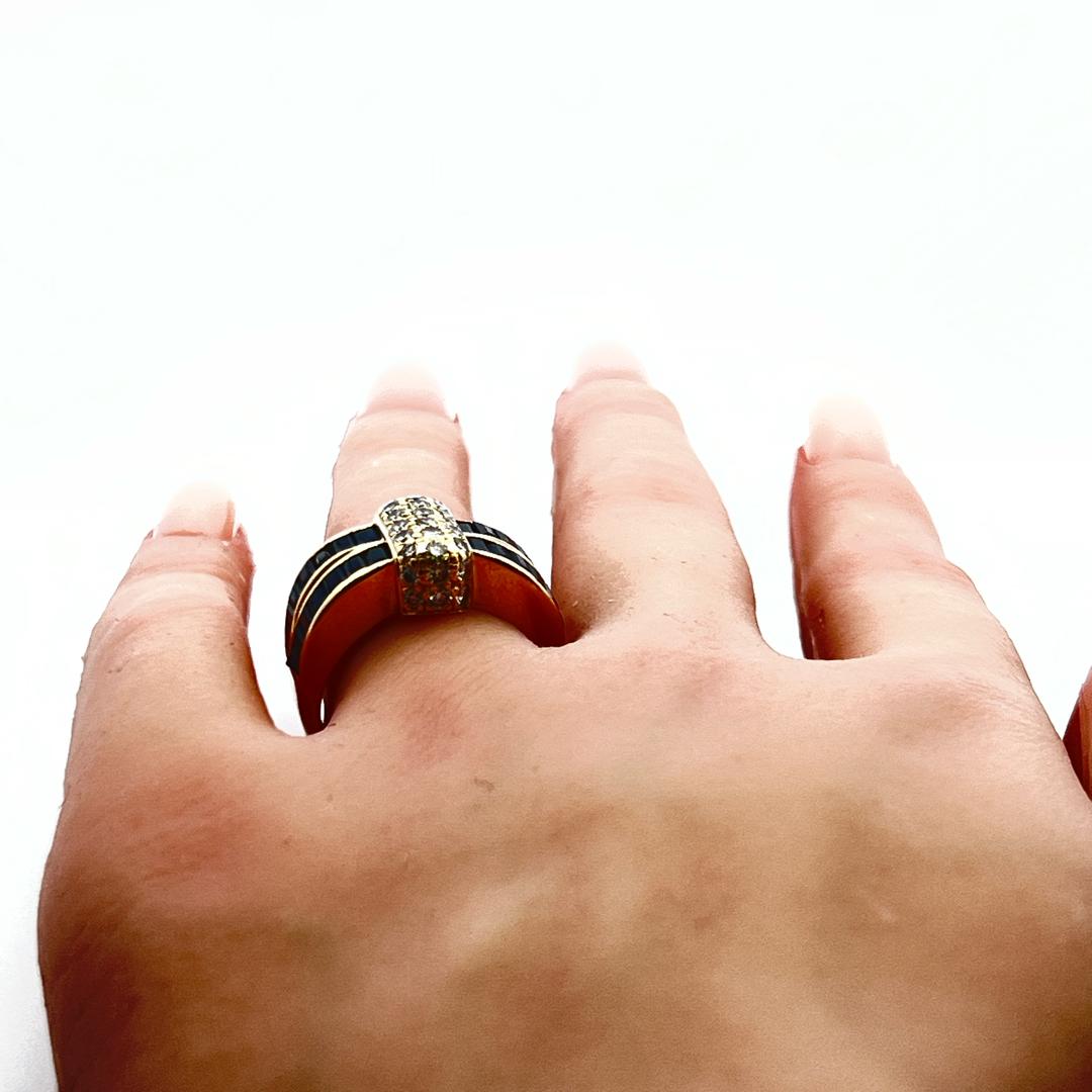 Anello da cocktail Krypell con zaffiro da 1,50 carati e diamante rotondo da 0,66 carati 18K YG in vendita 4