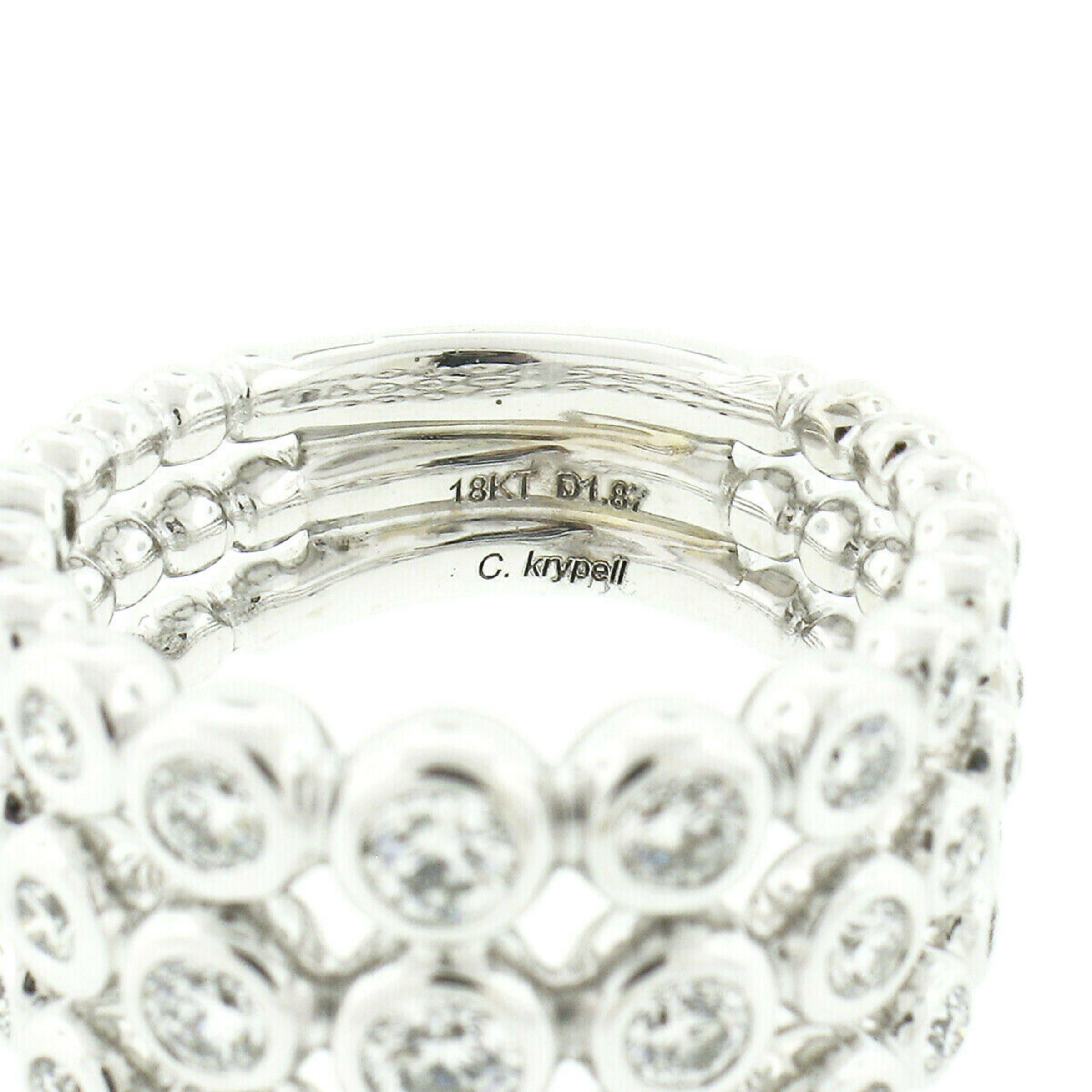 Krypell 18K White Gold 1.87ctw 3 Row Bezel Diamond Bubble Bead Wide Band Ring 5