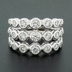 Krypell 18K White Gold 1.87ctw 3 Row Bezel Diamond Bubble Bead Wide Band Ring