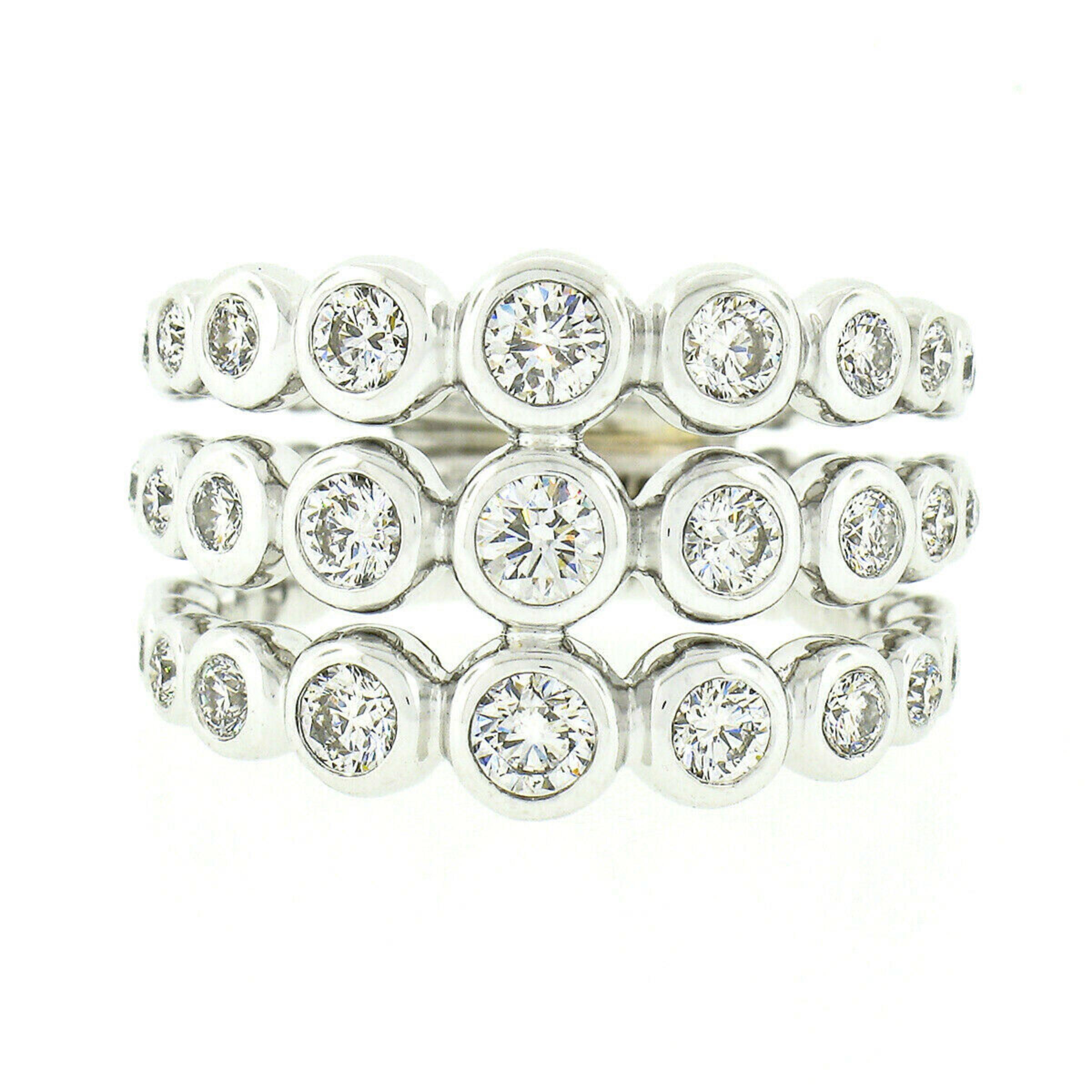 Krypell 18K White Gold 1.87ctw 3 Row Bezel Diamond Bubble Bead Wide Band Ring In Excellent Condition In Montclair, NJ