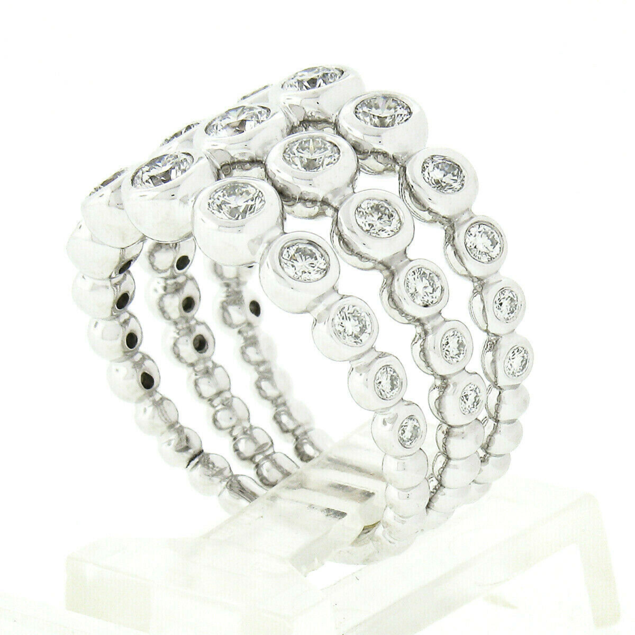Women's Krypell 18K White Gold 1.87ctw 3 Row Bezel Diamond Bubble Bead Wide Band Ring