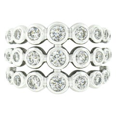 Krypell 18K White Gold 1.87ctw 3 Row Bezel Diamond Bubble Bead Wide Band Ring