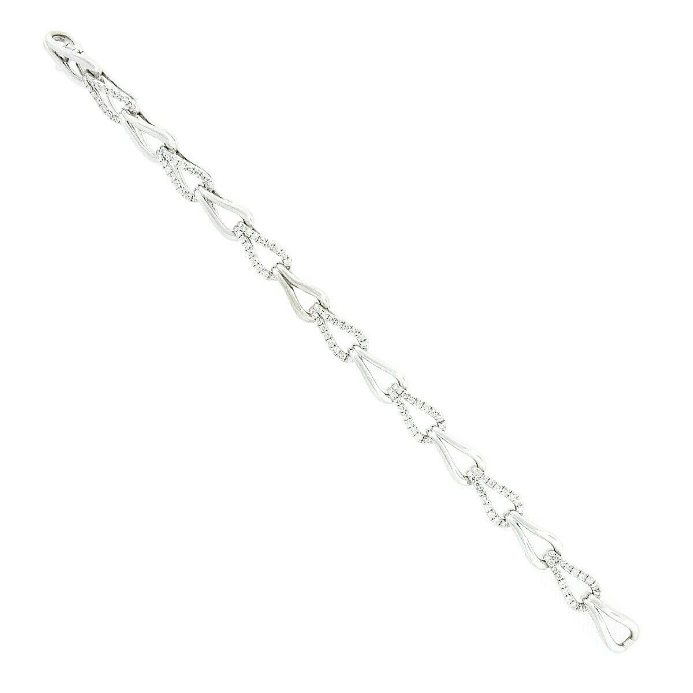 Round Cut Krypell 18k White Gold 2.58ctw Round Pave Diamond Hook Link Chain Bracelet