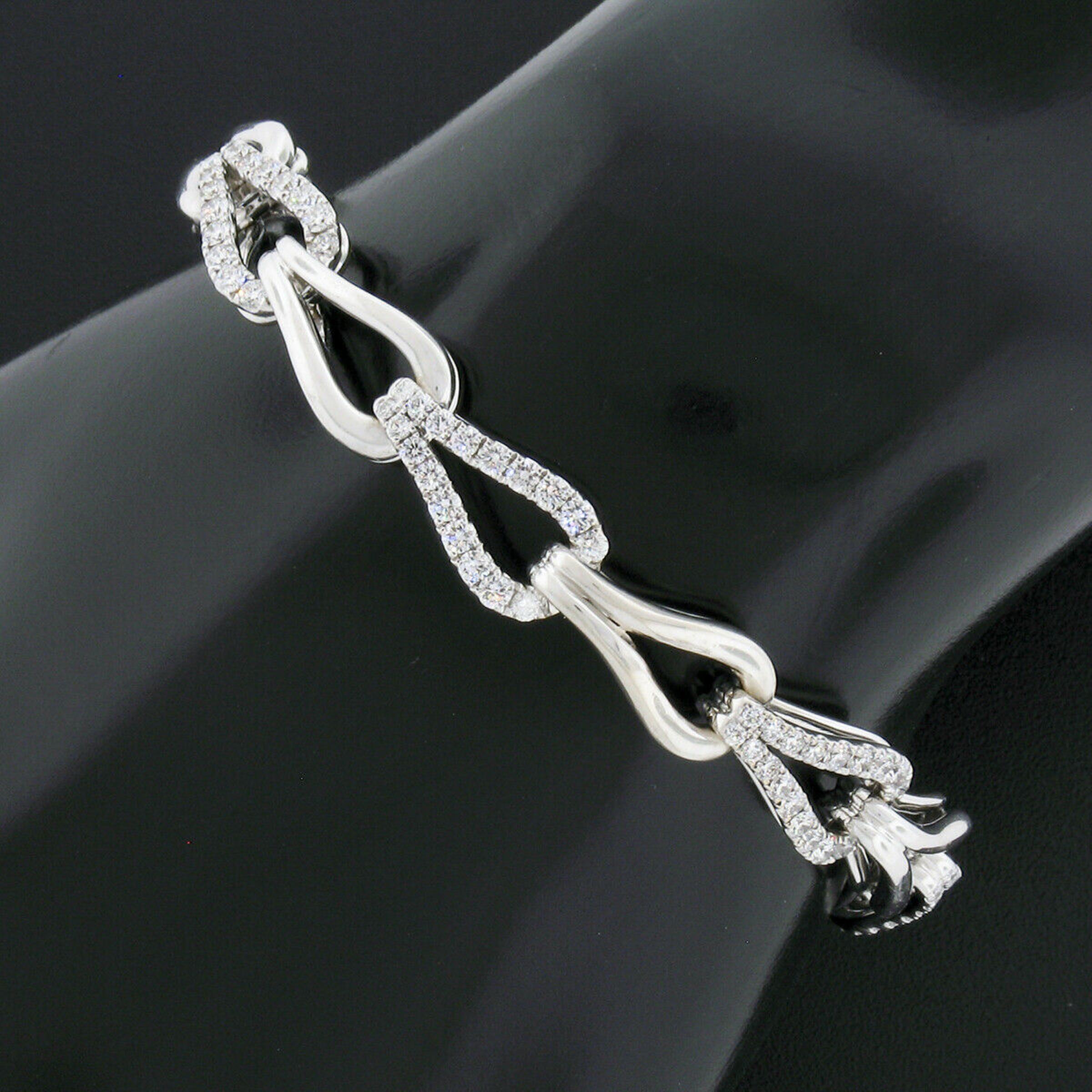 Krypell 18k White Gold 2.58ctw Round Pave Diamond Hook Link Chain Bracelet 2