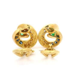 Krypell Boucles d'oreilles clips en or jaune 18 carats Emeraude, saphir et diamant