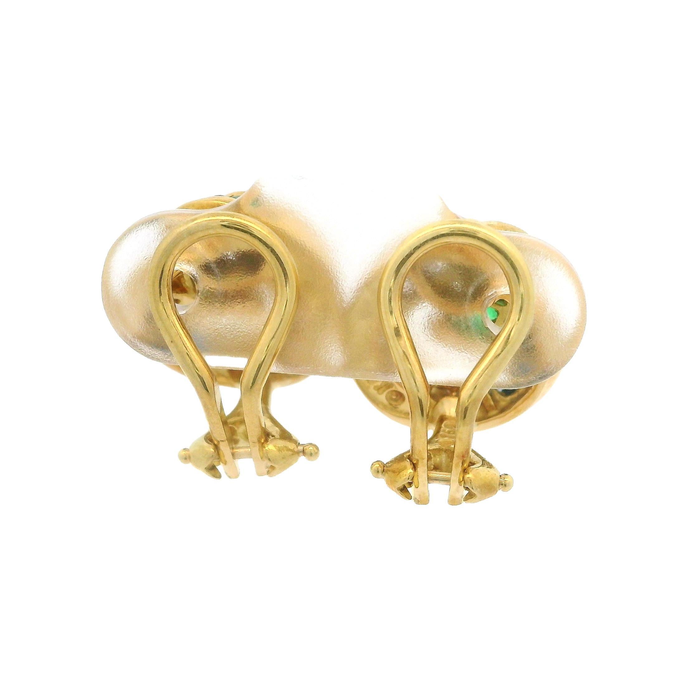 Round Cut Krypell 18k Yellow Gold Emerald Sapphire & Diamond Swirl Clip On Earrings