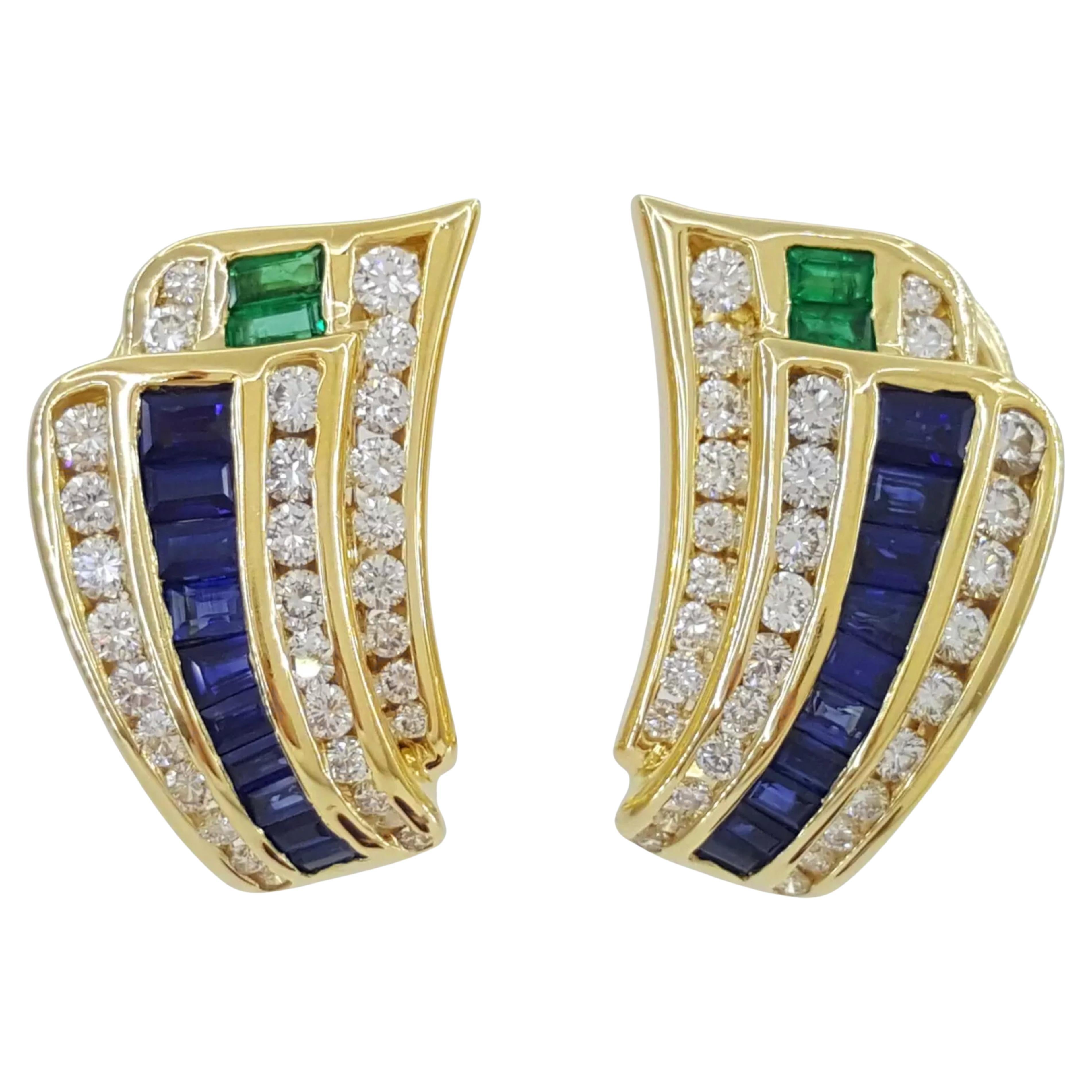 Krypell Blue Sapphire Emerald Yellow Gold Earrings