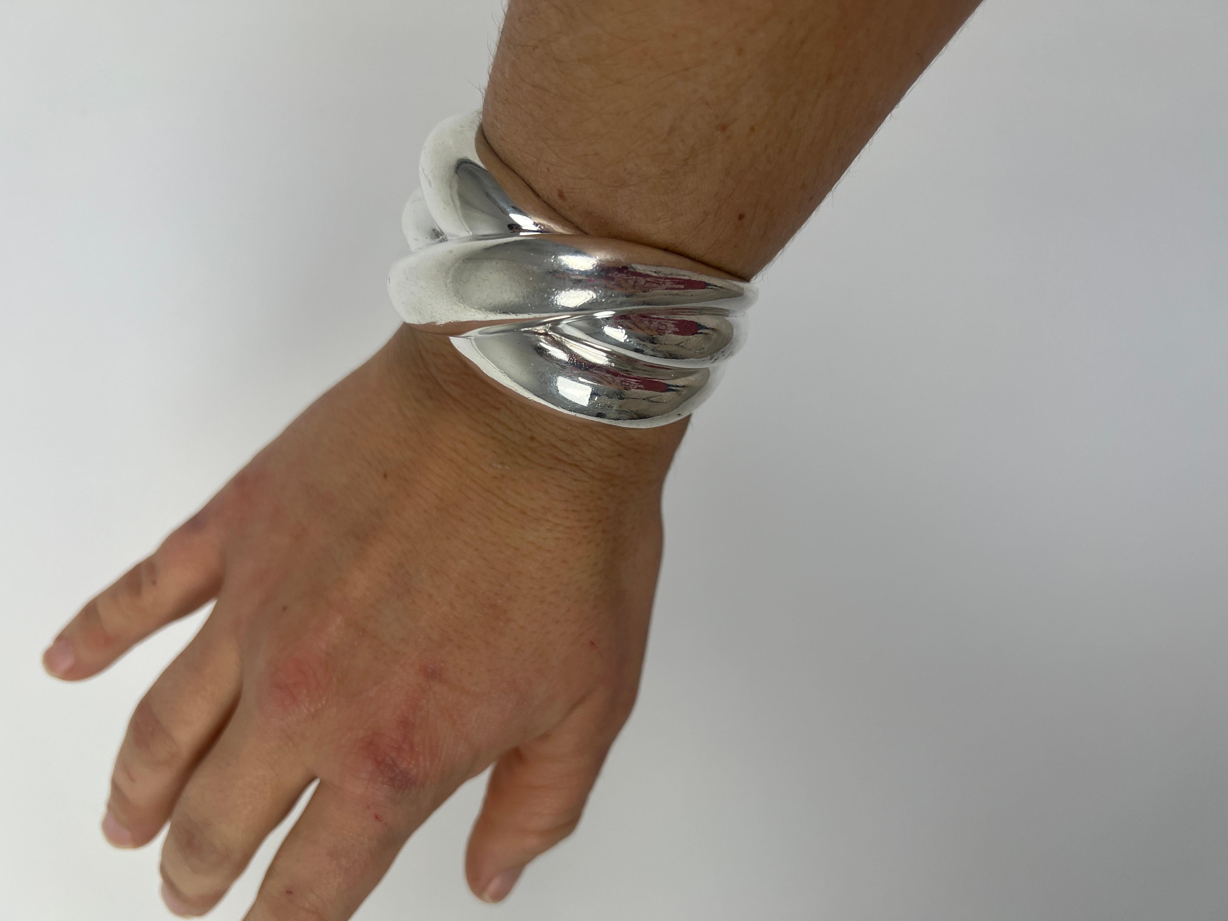 Krypell Bold Crossover Cuff Bracelet, Sterling Silver, Wide Cuff 3