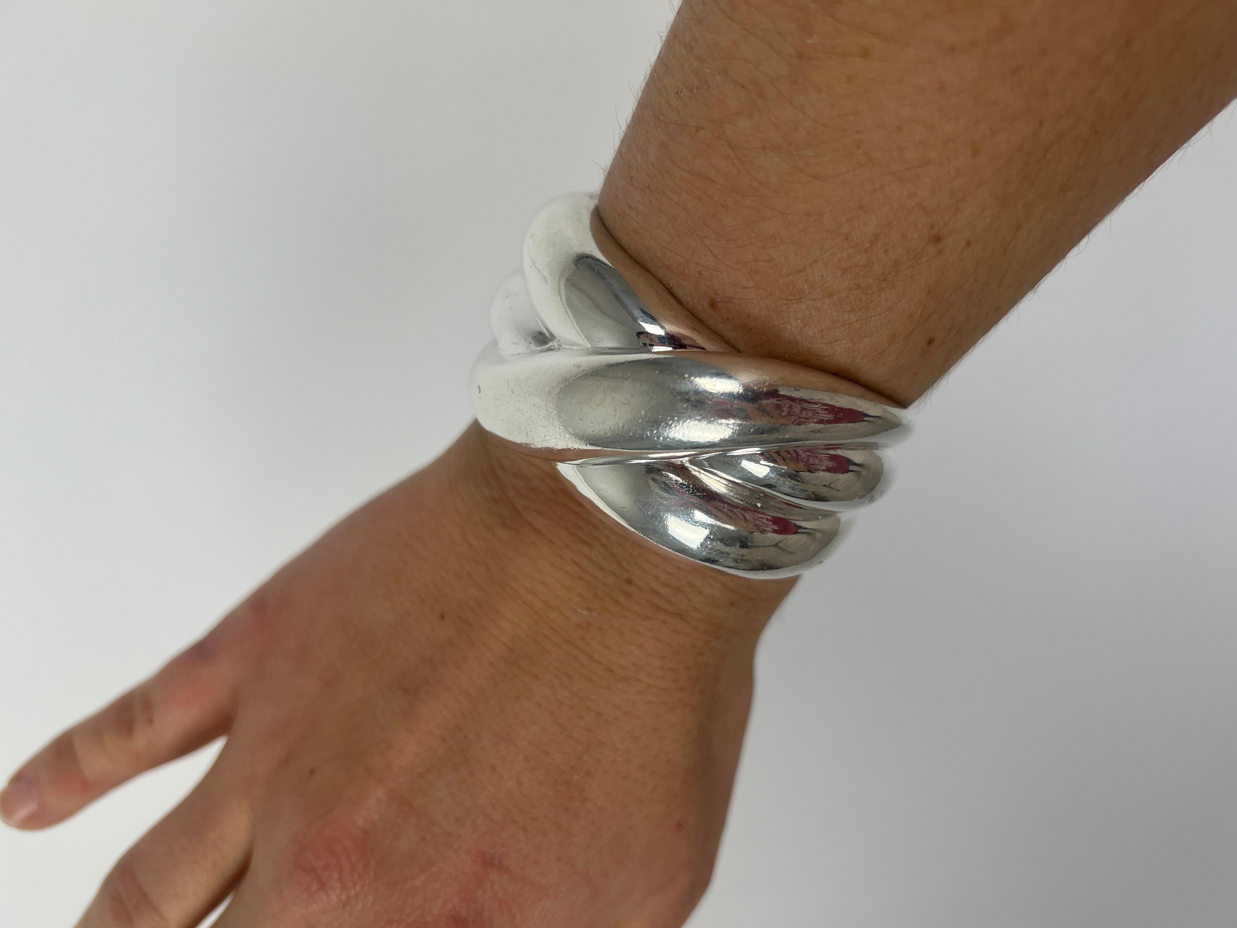 Krypell Bold Crossover Cuff Bracelet, Sterling Silver, Wide Cuff 4