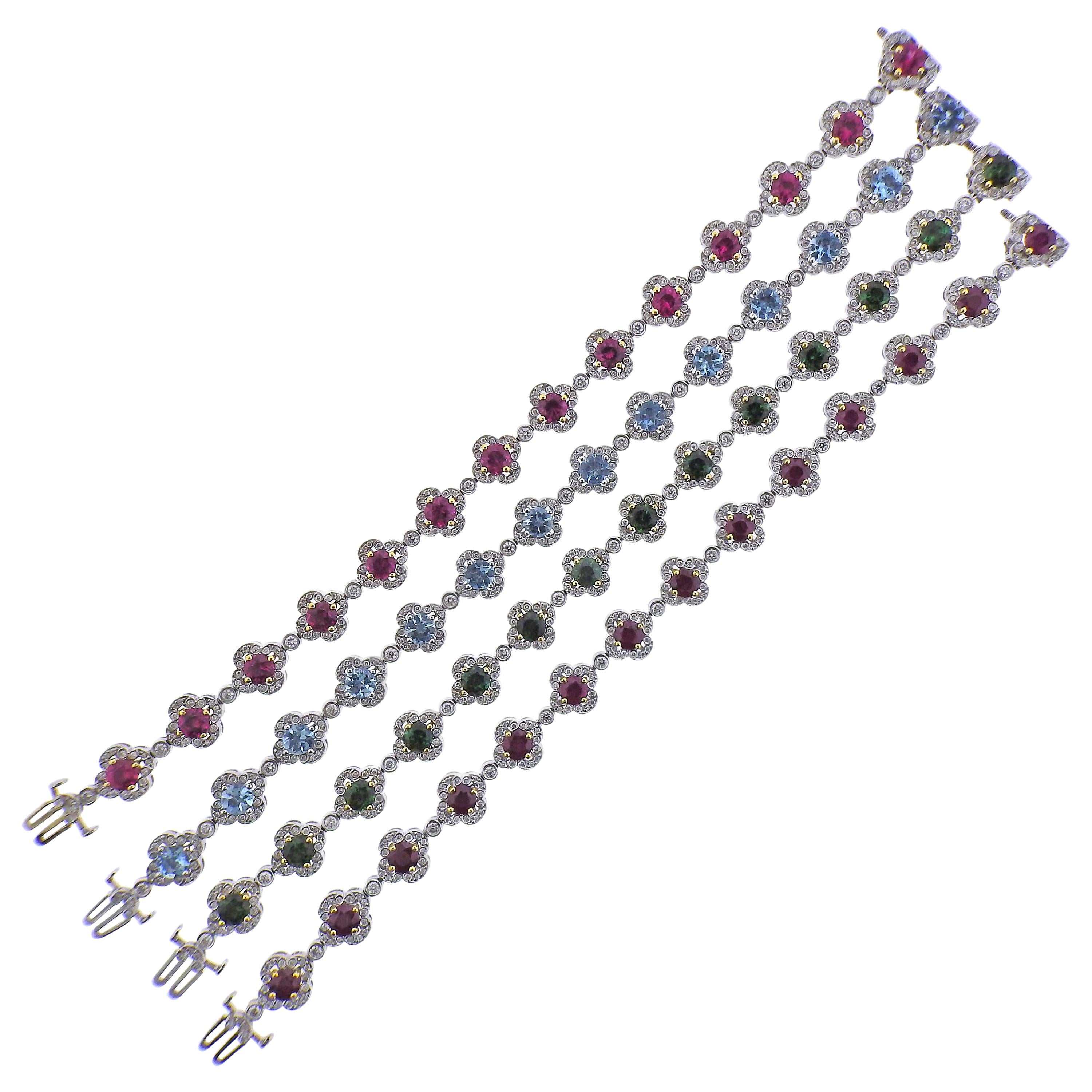 Krypell Tourmaline Diamond Aquamarine Ruby Bracelet Set of 4