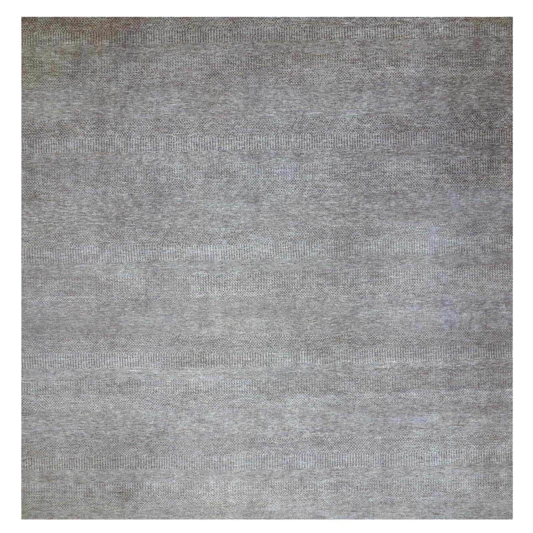 Krypton Gray, Tappeto Orientale Quadrato 12' x 12' in Lana Annodata a Mano dal Design Modern Grass in vendita
