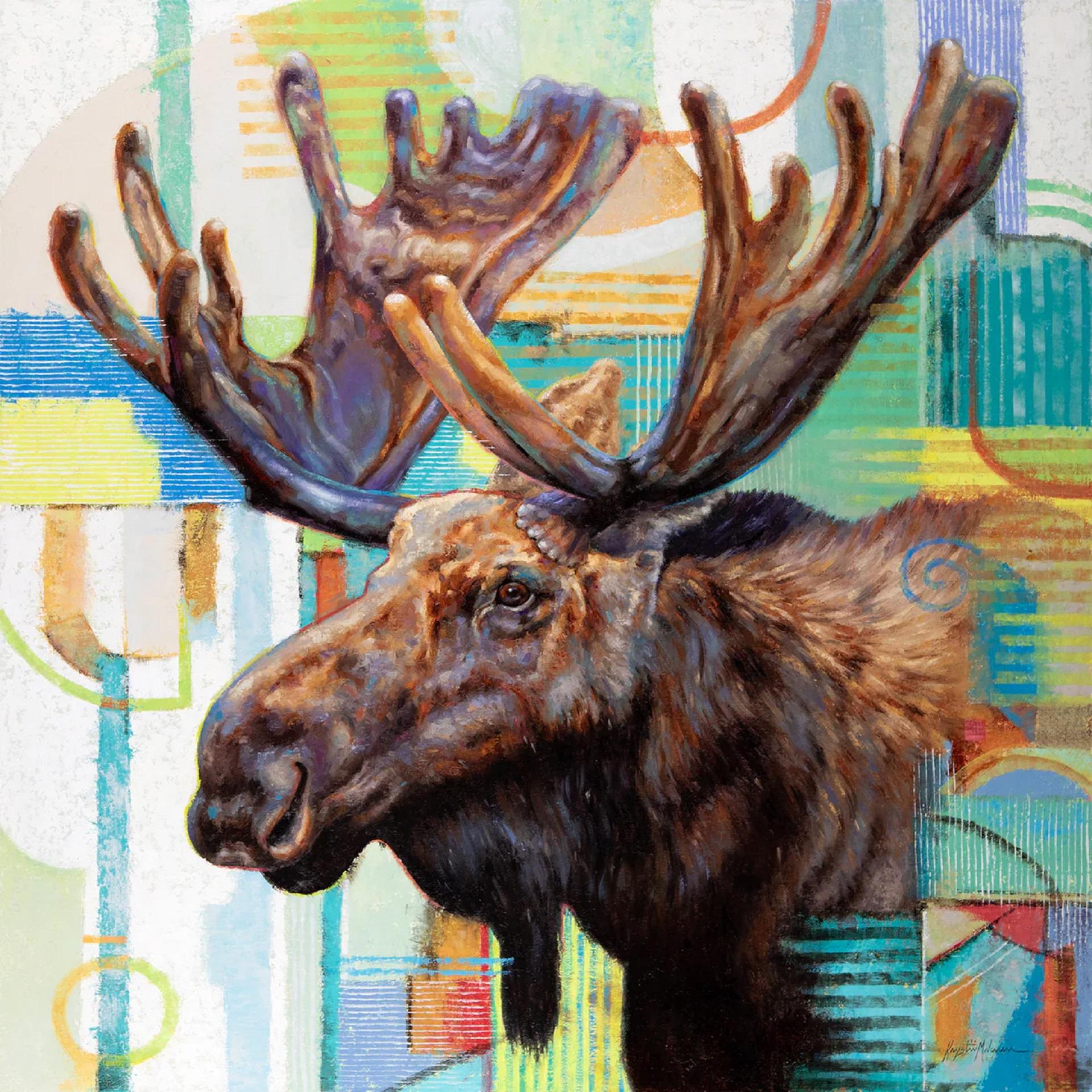 Moose Crossing - Realist Painting by Krystii Melaine