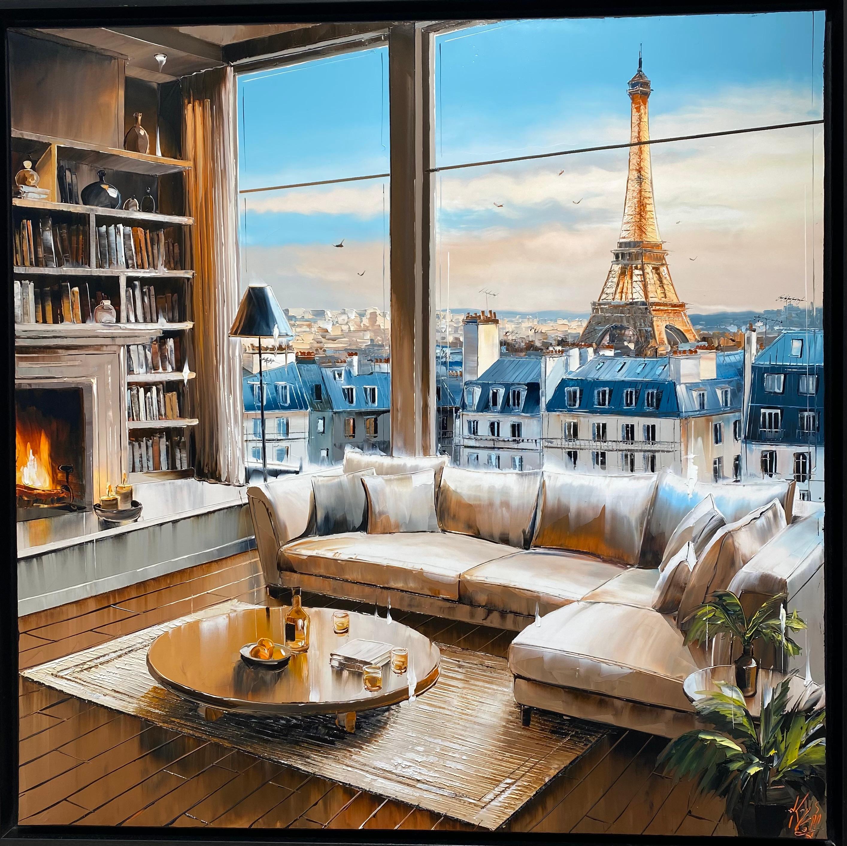 Figurative Painting Krystoff Antier - Au coin du feu