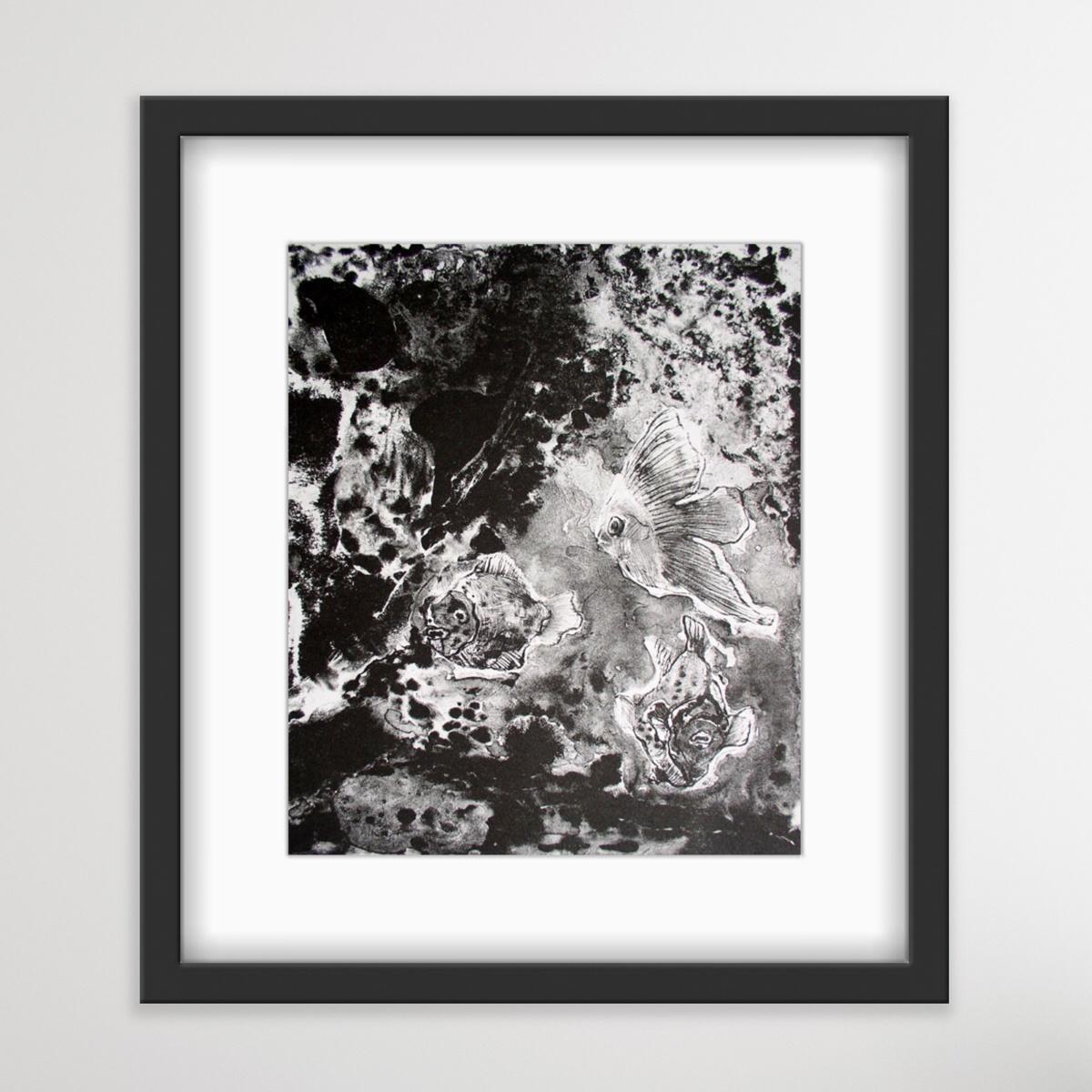 Fish - XXI Jahrhundert, Schwarz-Weiß-Lithografiedruck, Abstraktion, Tiere (Zeitgenössisch), Print, von Krystyna Jaszke