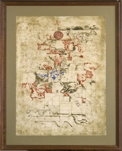 Incisione astratta pseudo-architettonica con colore aggiunto a mano - Inchiostro su carta