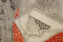 « Le soleil » - Impression en taille-douce surréaliste abstraite polonaise noire et orange