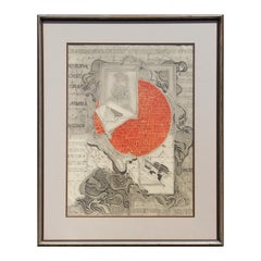 "The Sun" Abstract Polish Surrealist Black and Orange Intaglio Print 