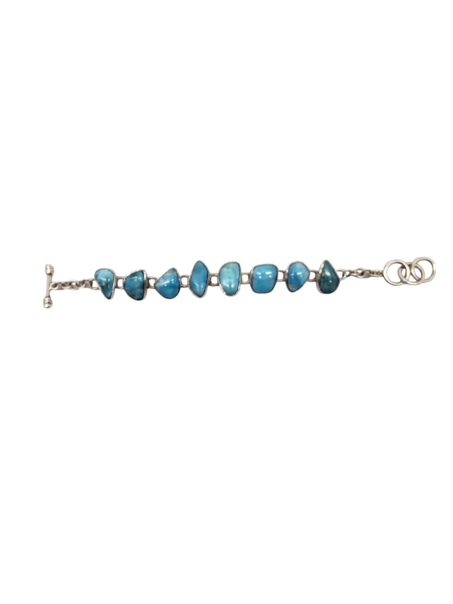 Taglio misto Bracciale a catena Larimar in argento sterling di Krystyna # 20247 in vendita