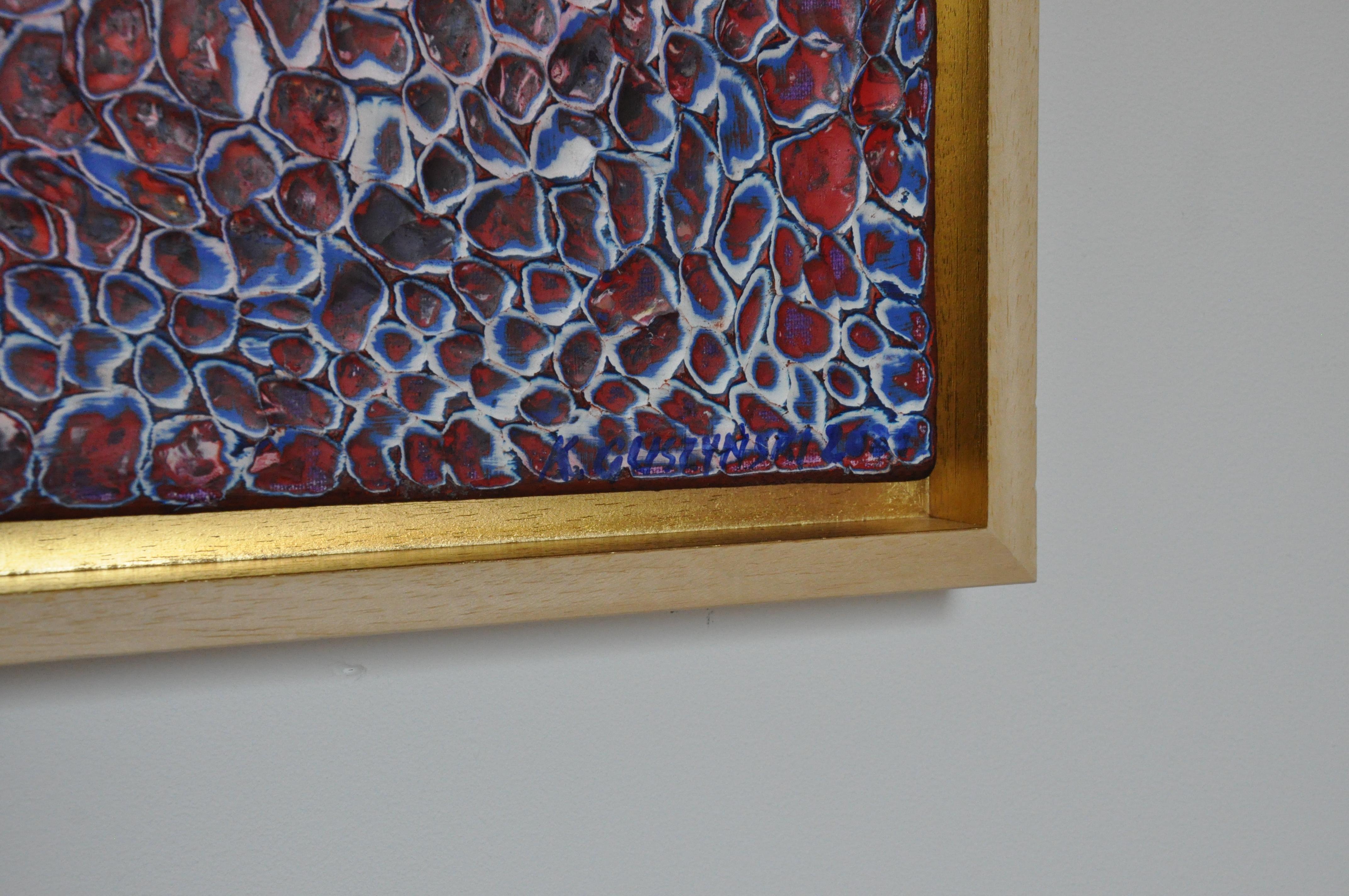 Hiden Layers Of Red  - Encaustic Abstract Painting On Canvas, Framed  3