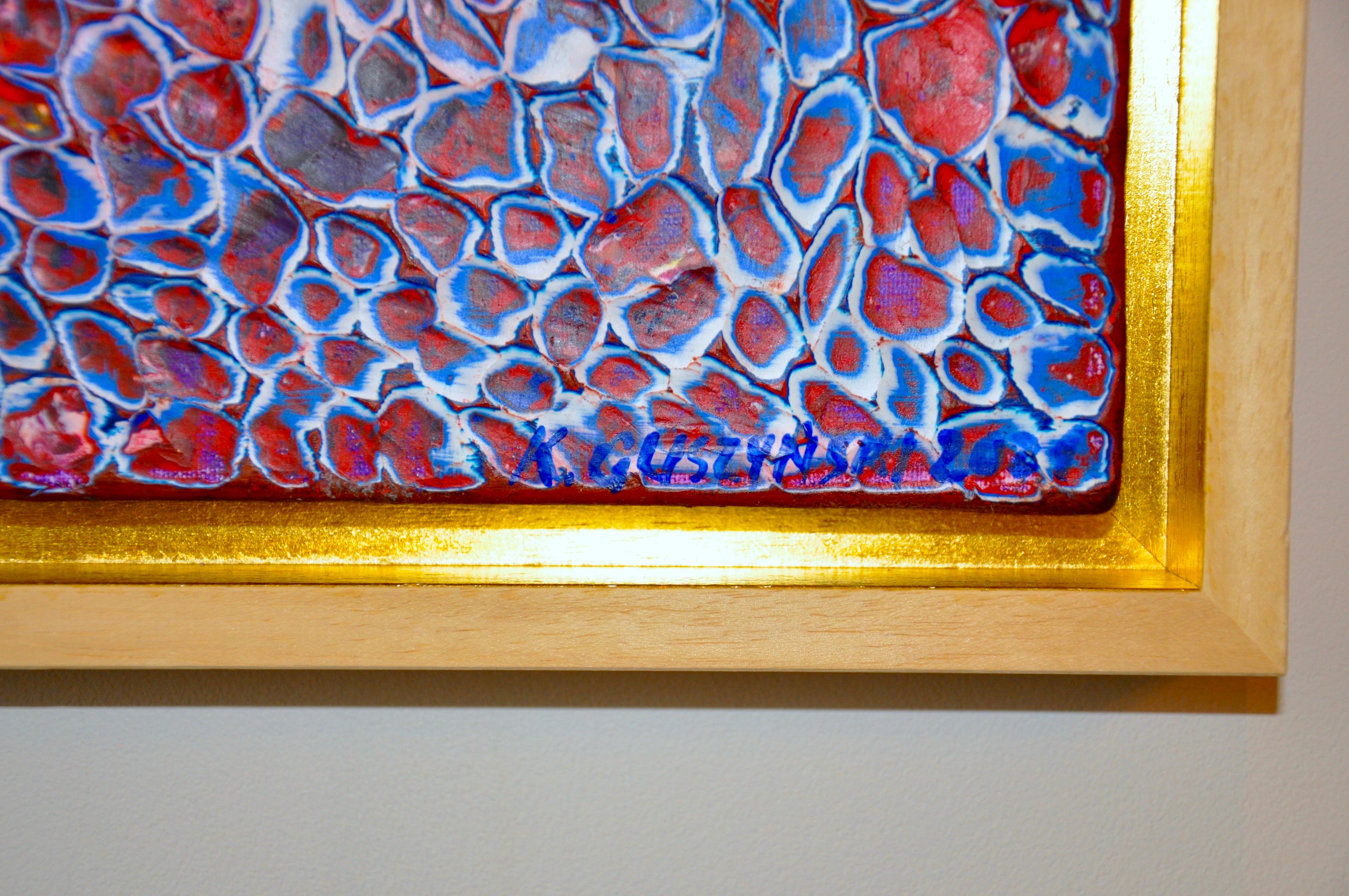 Hiden Layers Of Red  - Encaustic Abstract Painting On Canvas, Framed  6