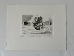 Un angelo - Stampa figurativa in rame del XXI secolo in bianco e nero