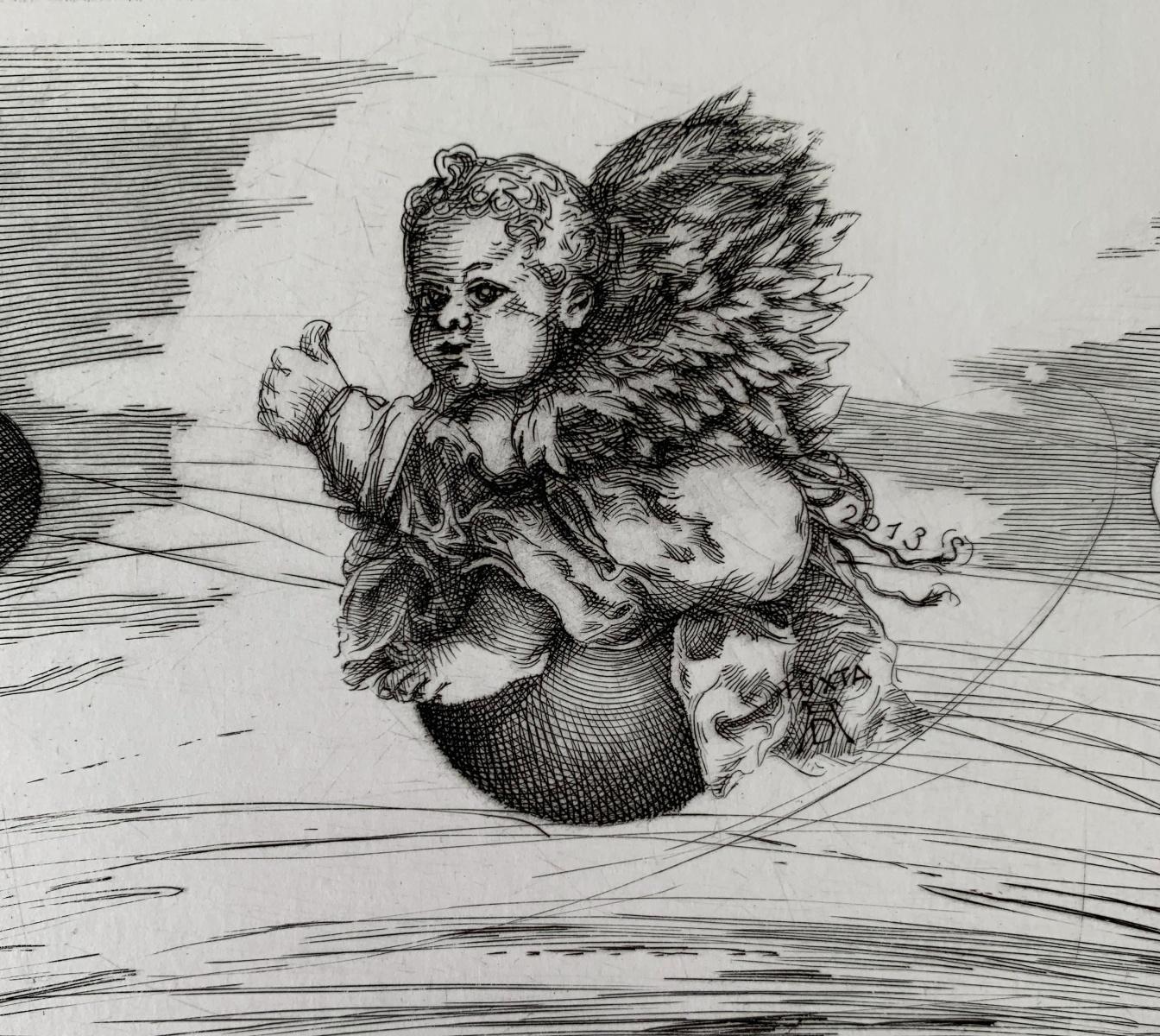 An angel - 21st Century Figurative Copperplate Print Black & White For Sale 3