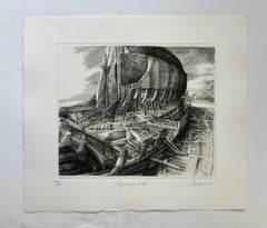 Building of an ark - Impression figurative de plaques de cuivre du 21e siècle, architecture