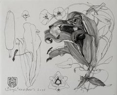 Lilies - 21st Century Figurative Copperplate Print Black & White, Flowers