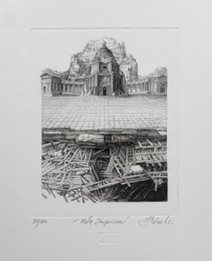 Little Empire. Figurative Copperplate Print, Architecture, Polish artist