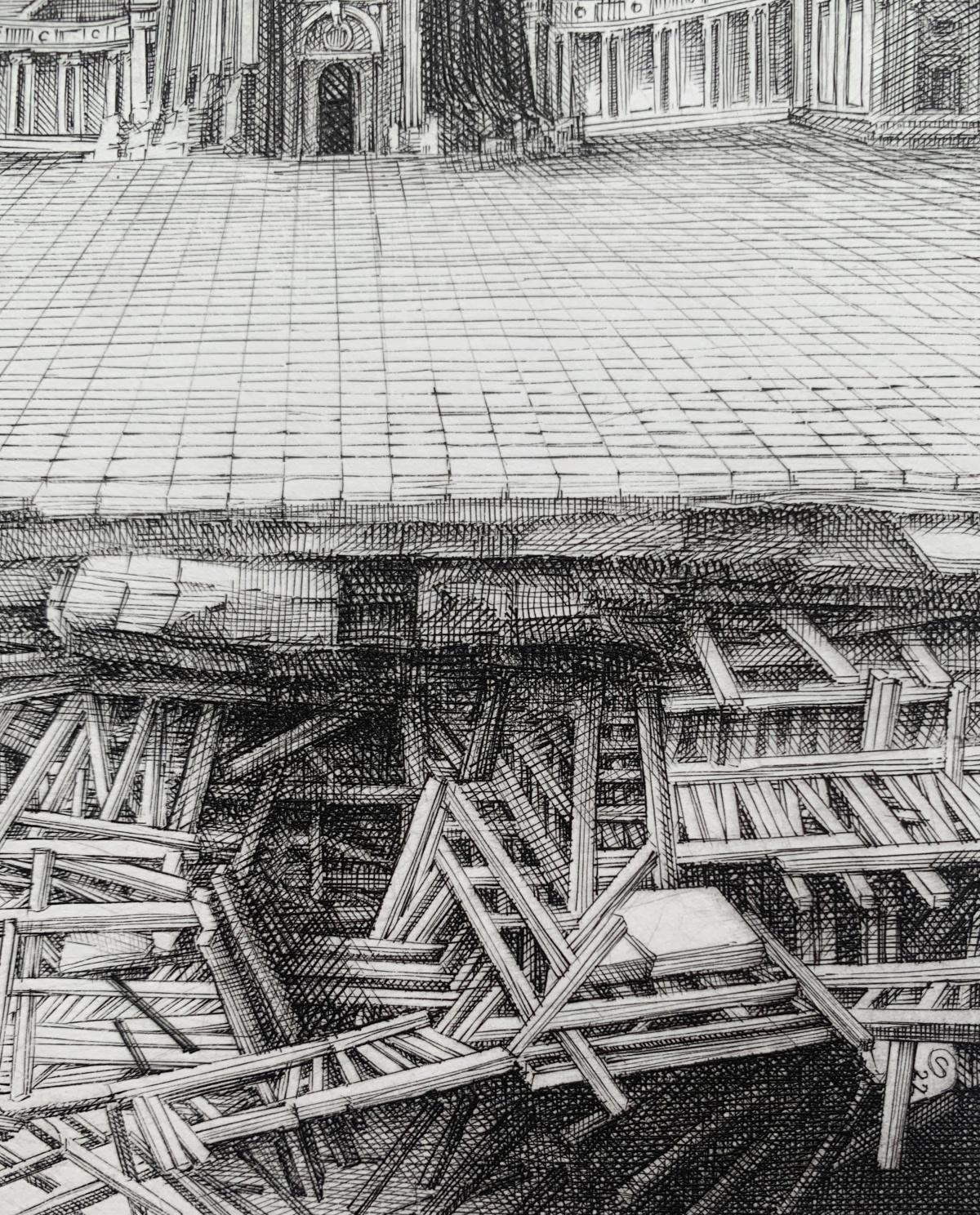Little Empire. Figurative Copperplate Print, Architecture, Polish artist For Sale 1