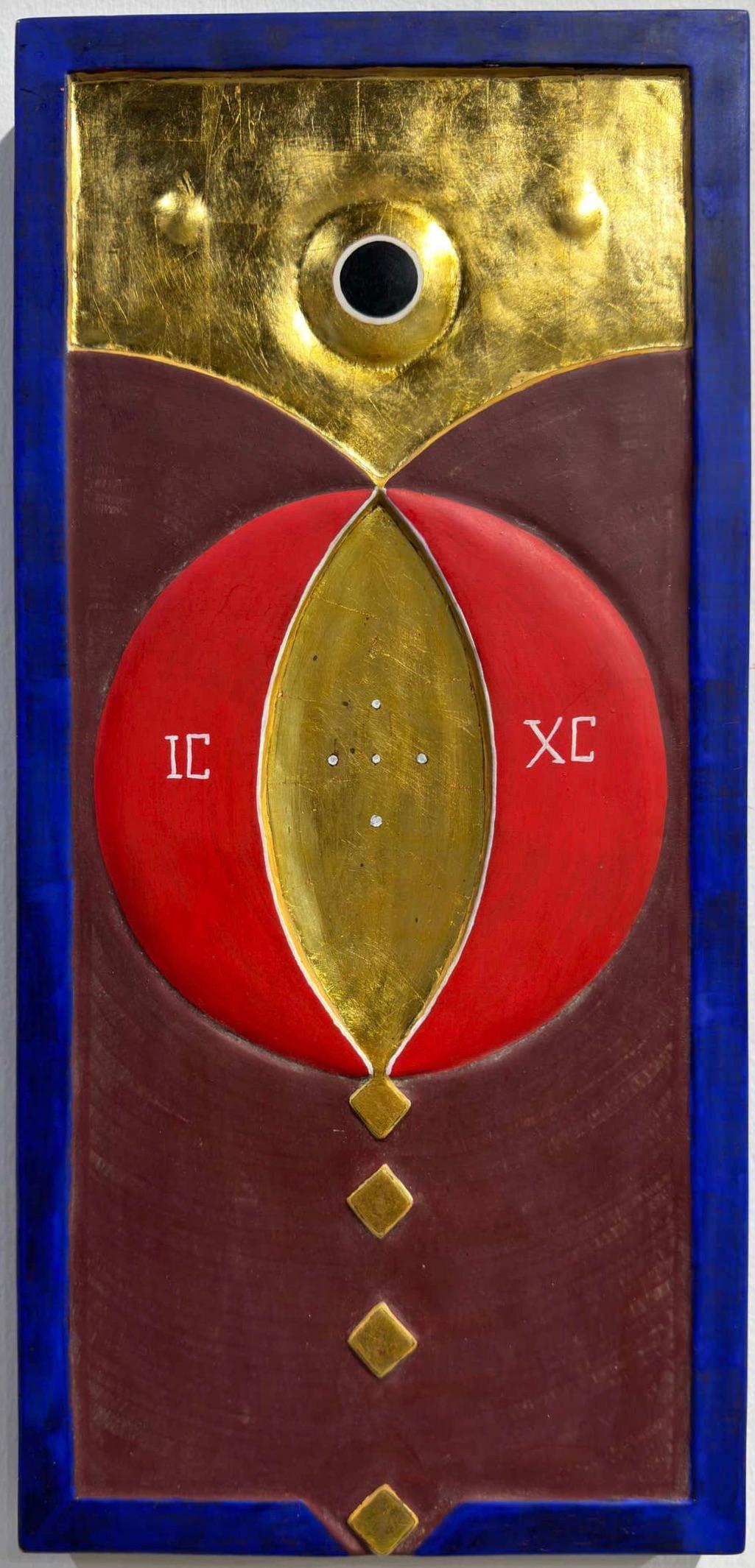 Astrazione sacra su pannello di legno intagliato in 3D - Abstract Painting Marrone di Krzysztof Sokolovski 