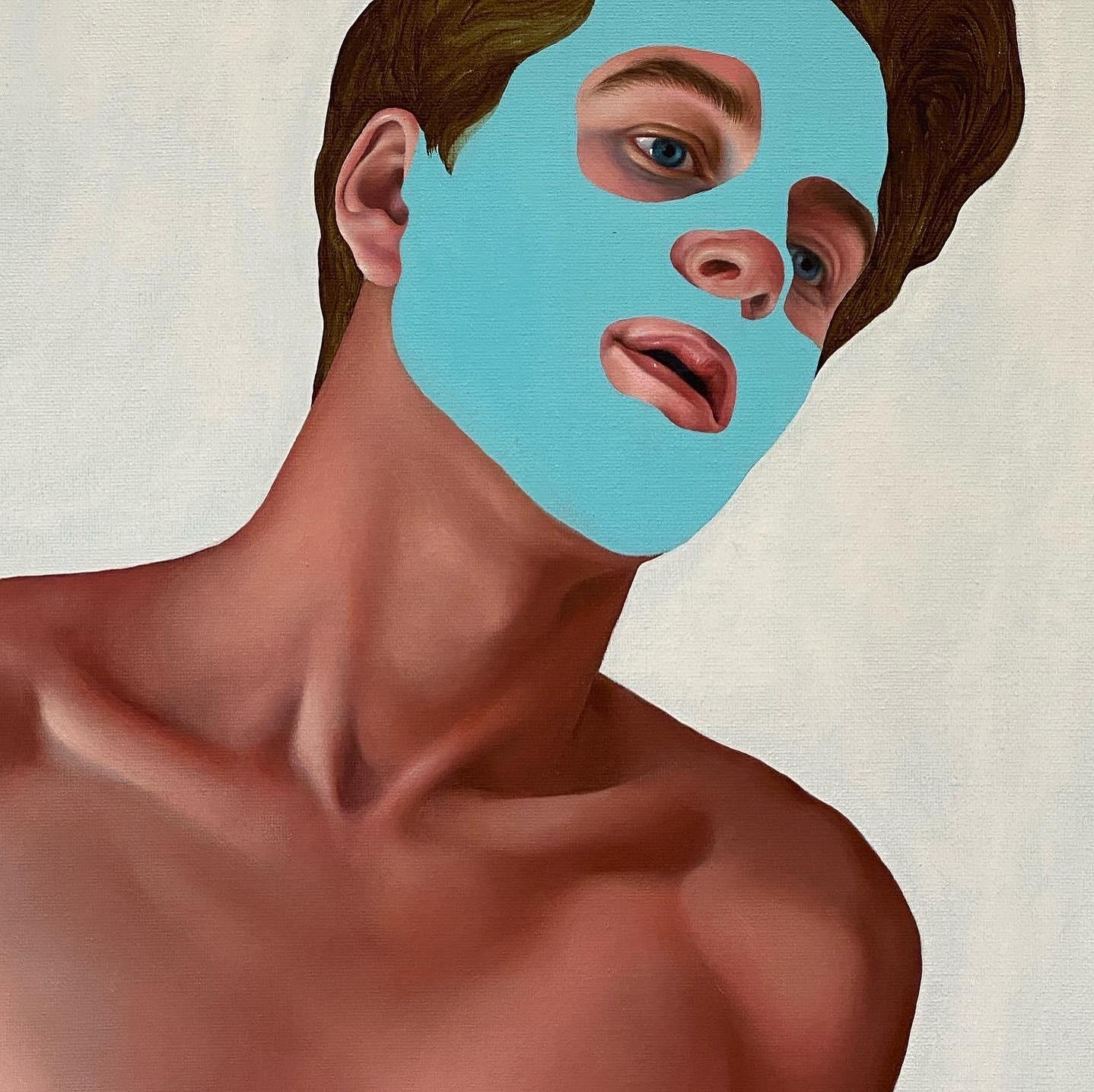 Blue Boy- 21 Century Contemporary Modern Painting of a Young Nude Boy 1