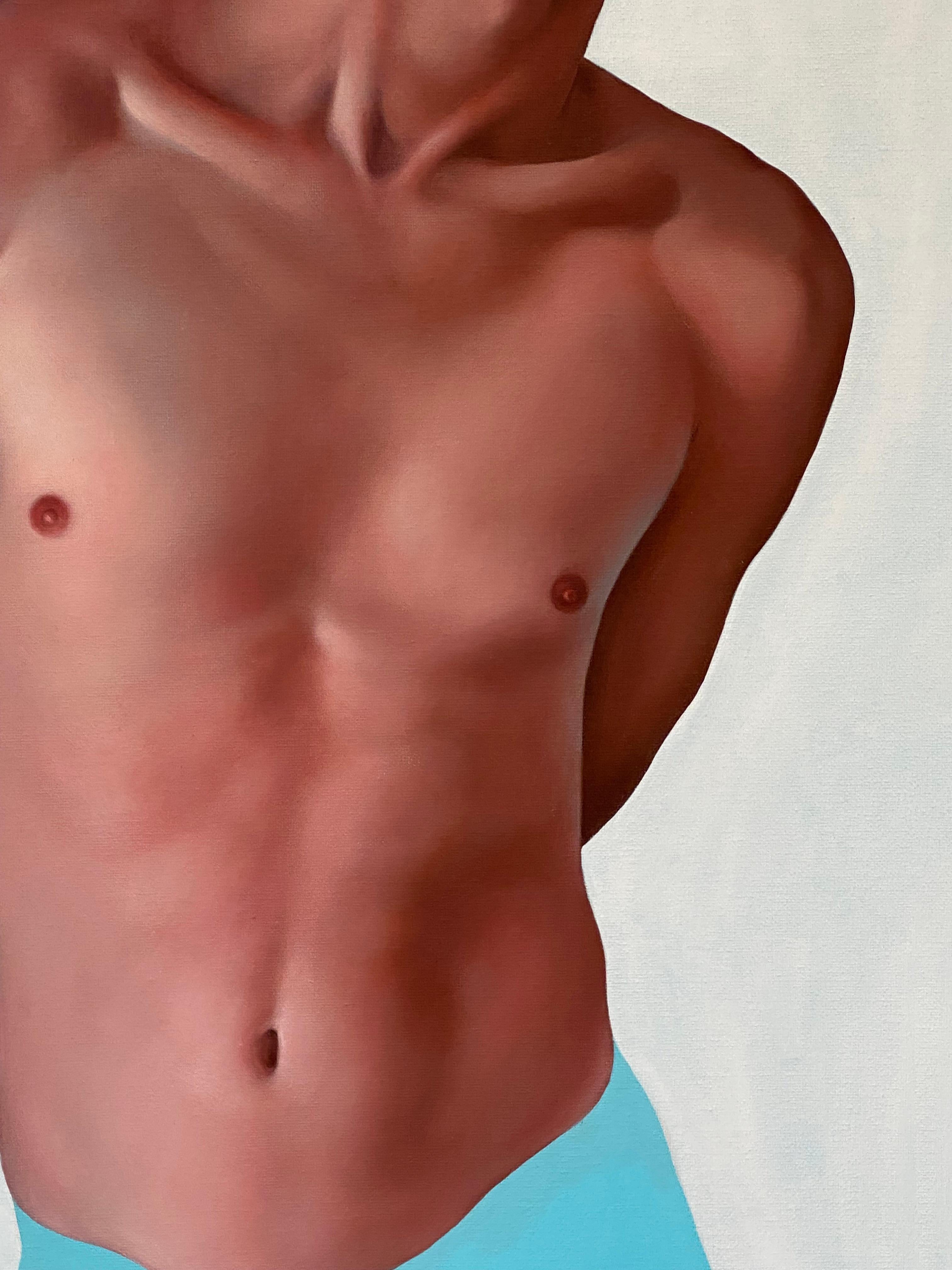 Blue Boy- 21 Century Contemporary Modern Painting of a Young Nude Boy (Garçon bleu - peinture contemporaine d'un jeune garçon nu) 5