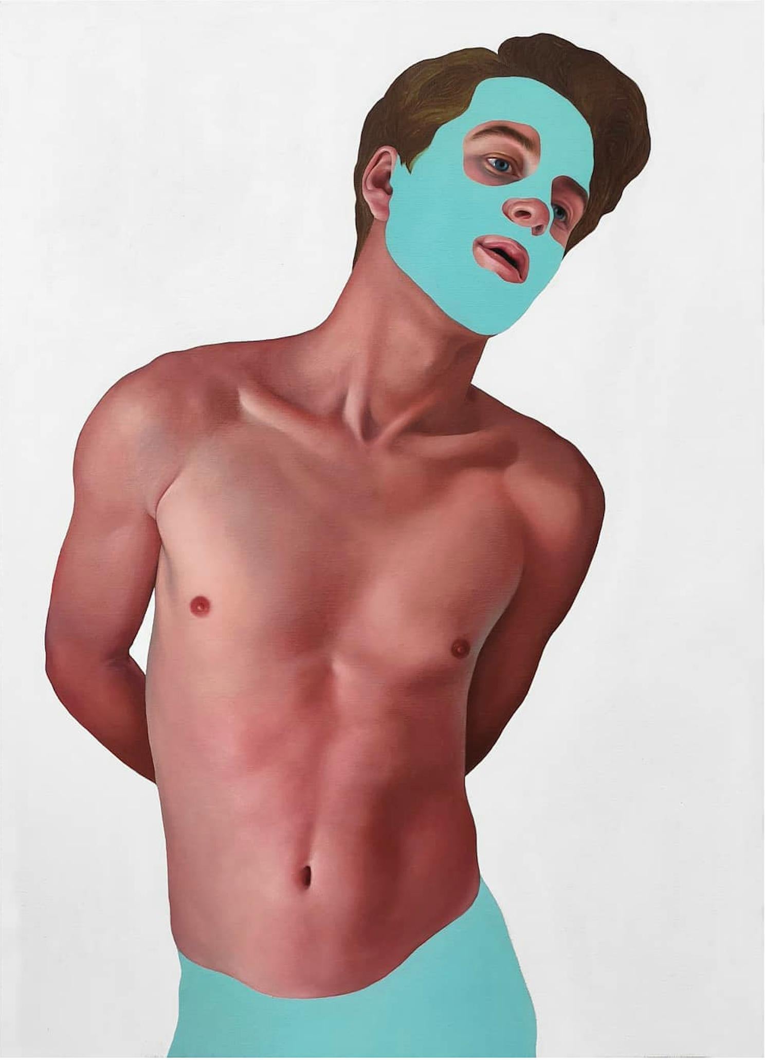 Krzysztof Stępniewski Portrait Painting - Blue Boy- 21 Century Contemporary Modern Painting of a Young Nude Boy