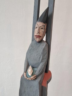 My ocean - Figurative Wooden Sculpture, Polichrome, Polish art