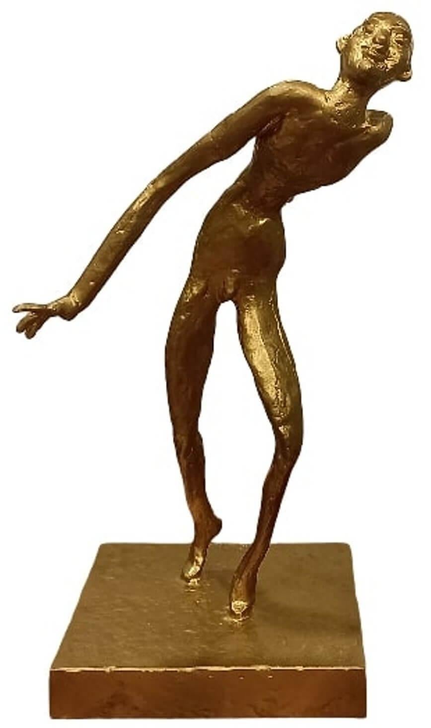 K.K. Radhakrishnan - Figure de la rampe - Musui
Bronze
H 13 x L 8.25 x P 8.25 pouces
(Livré)

Cette sculpture en bronze de couleur dorée de K.S. Radhakrishnan respire l'élégance et la fluidité par sa forme allongée et minimaliste. Le personnage se