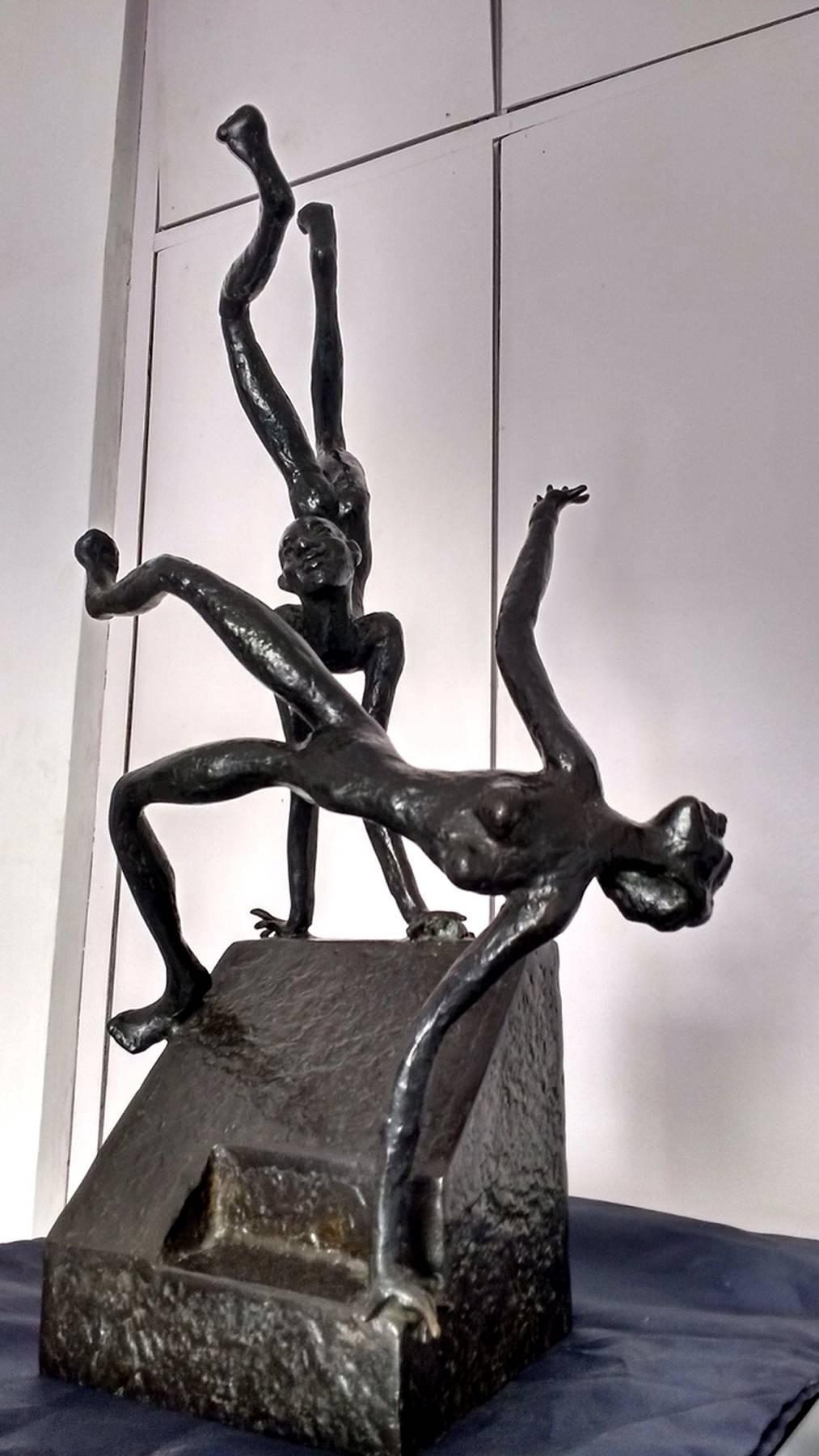 K.S. Radhakrishnan Figurative Sculpture - Couple, Bronze Sculpture, Black Patina By Modern Indian Artist "In Stock" 
