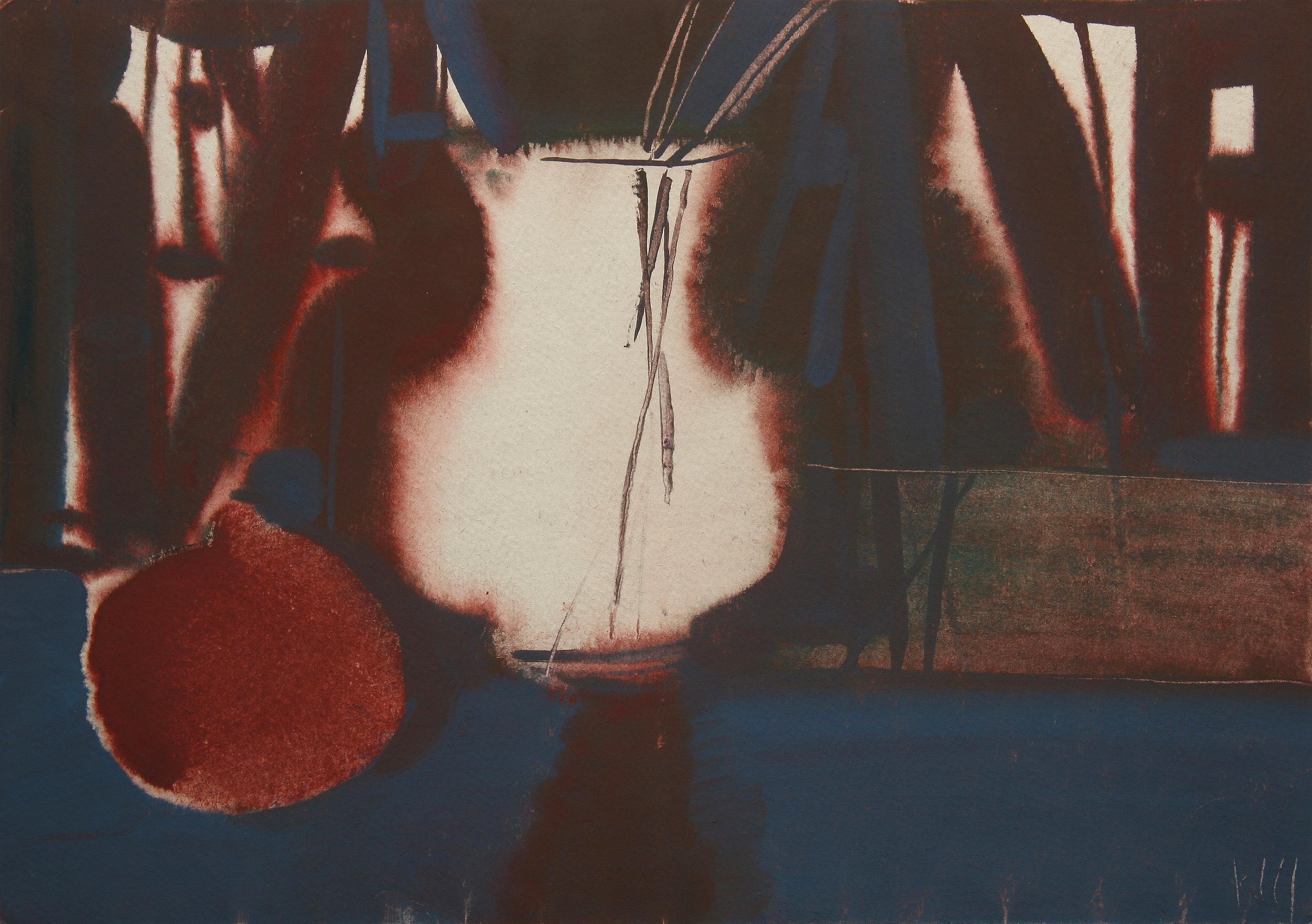 still life, 29x41 cm, gouache, paper, razor
