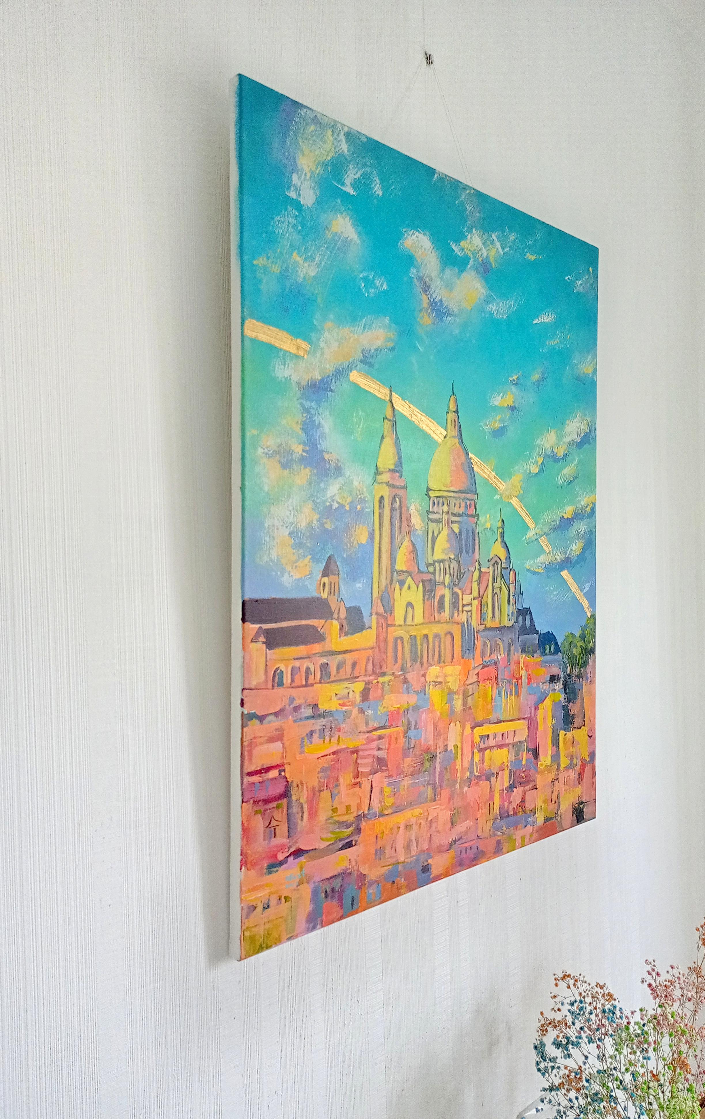 Abstrakte Landschaft Basilica des Heiligen Herzens des Montmartre, Frankreich – Painting von Ksenia Tsyganyuk